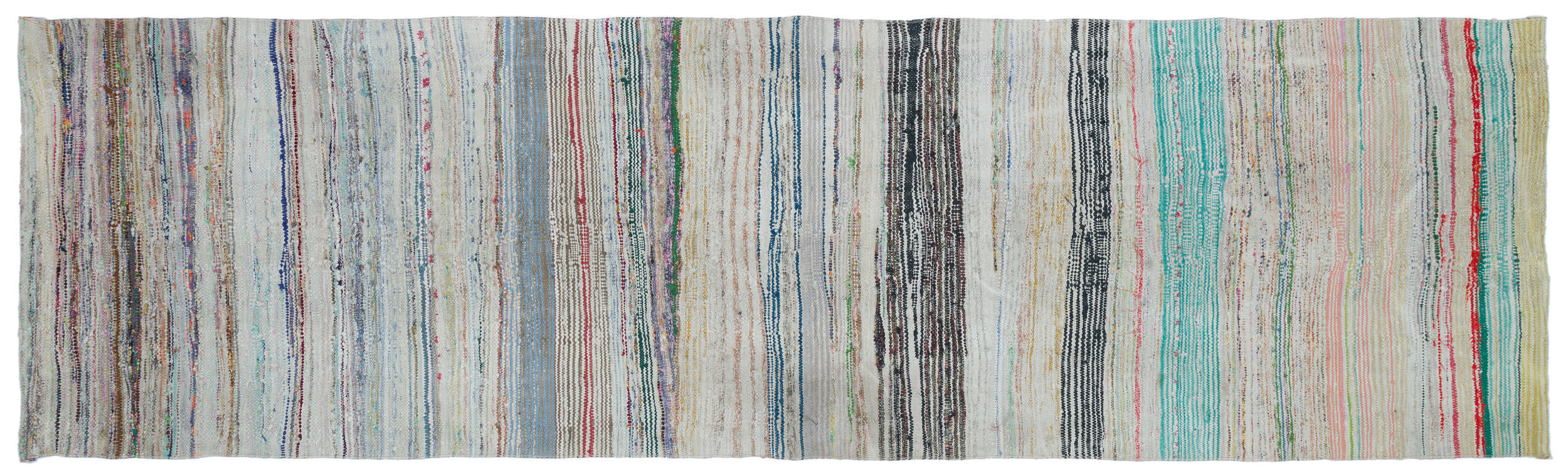 Girit Beige Striped Wool Handmade Area Rug 3'4" x 11'7"