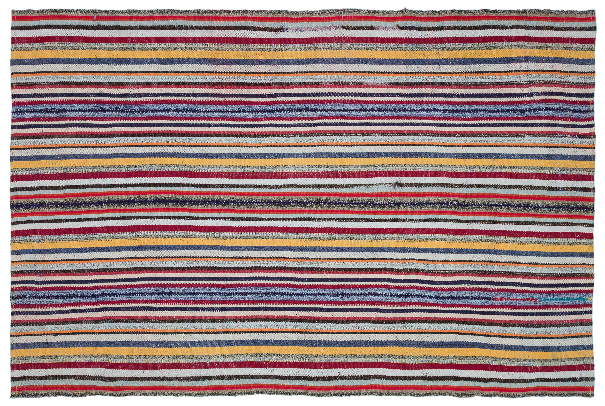Girit Beige Striped Wool Handmade Area Rug 6'4" x 9'8"