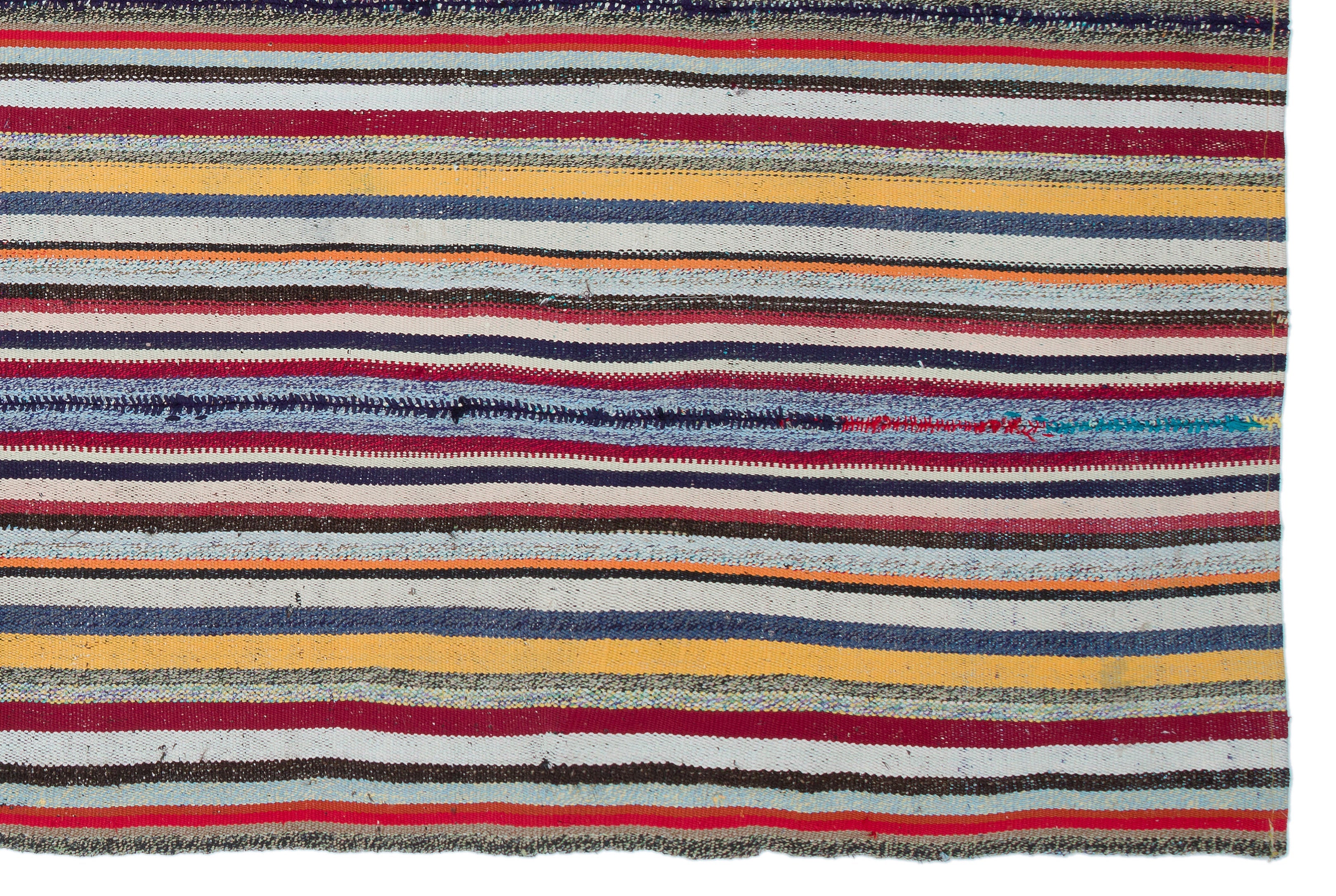 Girit Beige Striped Wool Handmade Area Rug 6'4" x 9'8"