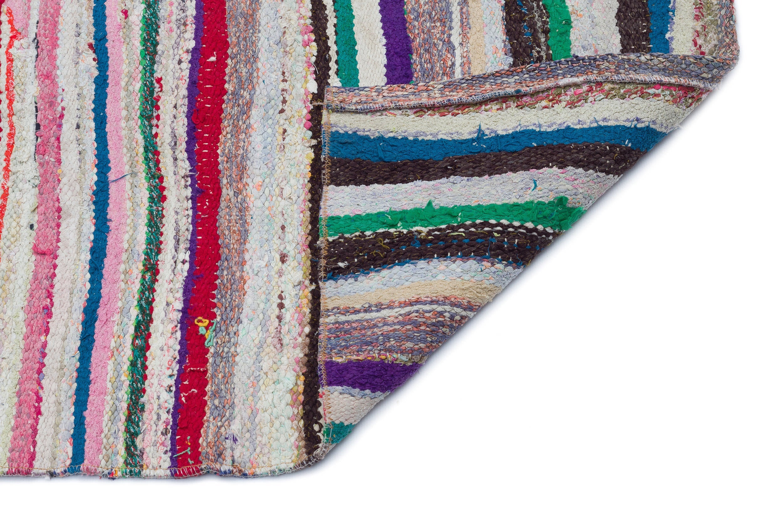 Girit Beige Striped Wool Handmade Area Rug 5'3" x 5'11"