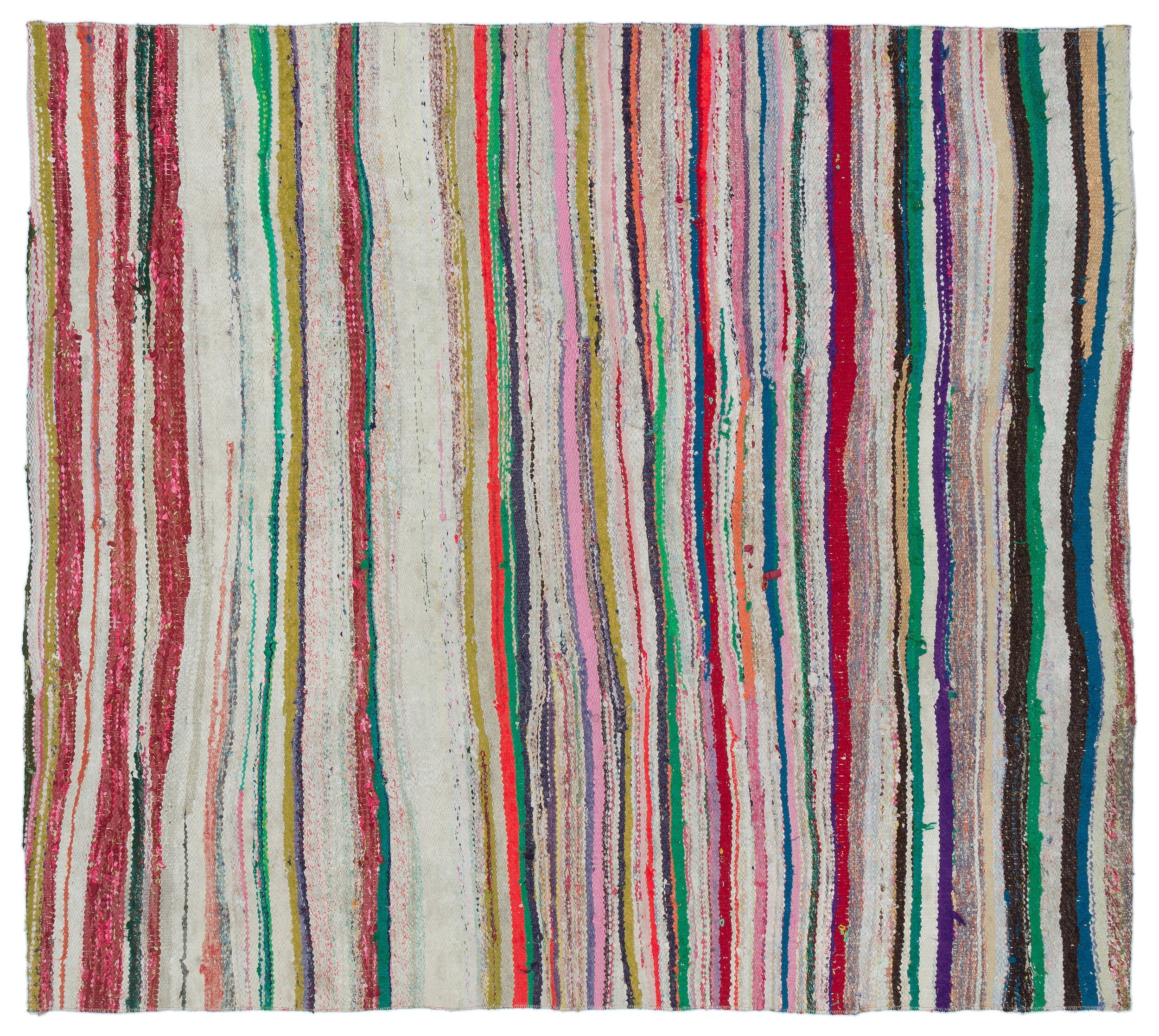 Girit Beige Striped Wool Handmade Area Rug 5'3" x 5'11"