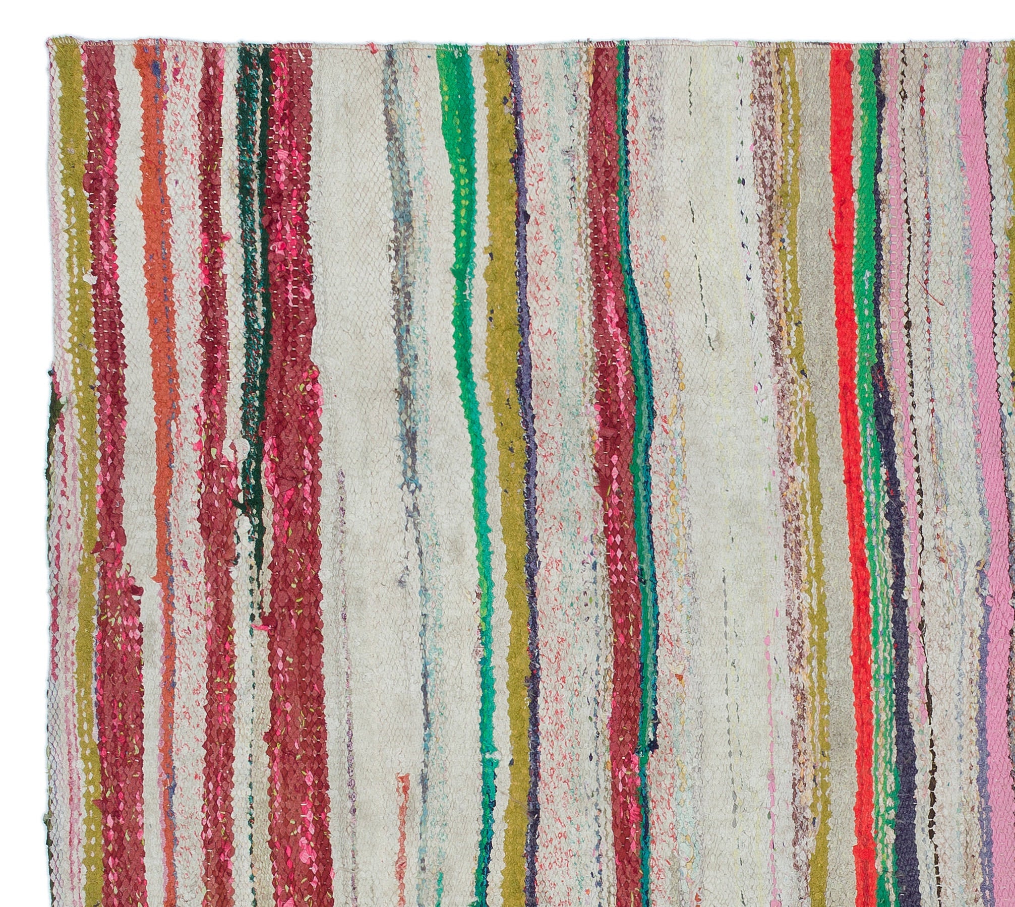 Girit Beige Striped Wool Handmade Area Rug 5'3" x 5'11"