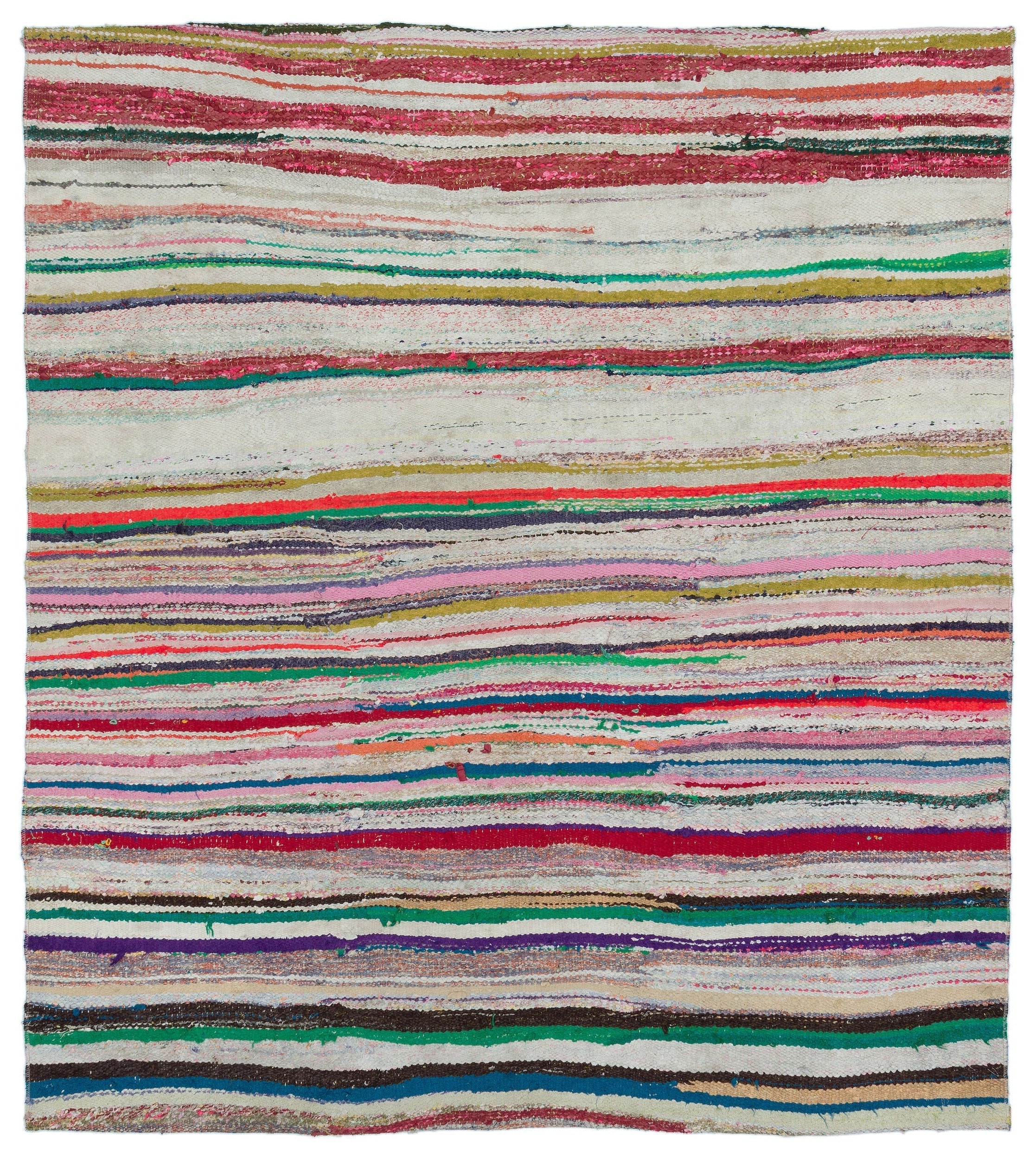 Girit Beige Striped Wool Handmade Area Rug 5'3" x 5'11"