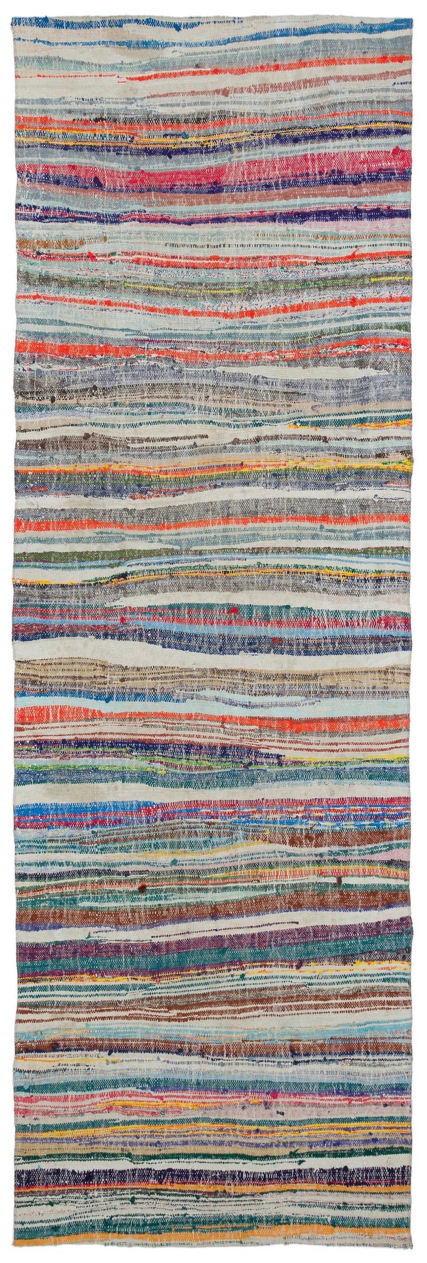 Girit Beige Striped Wool Handmade Area Rug 3'7" x 10'11"