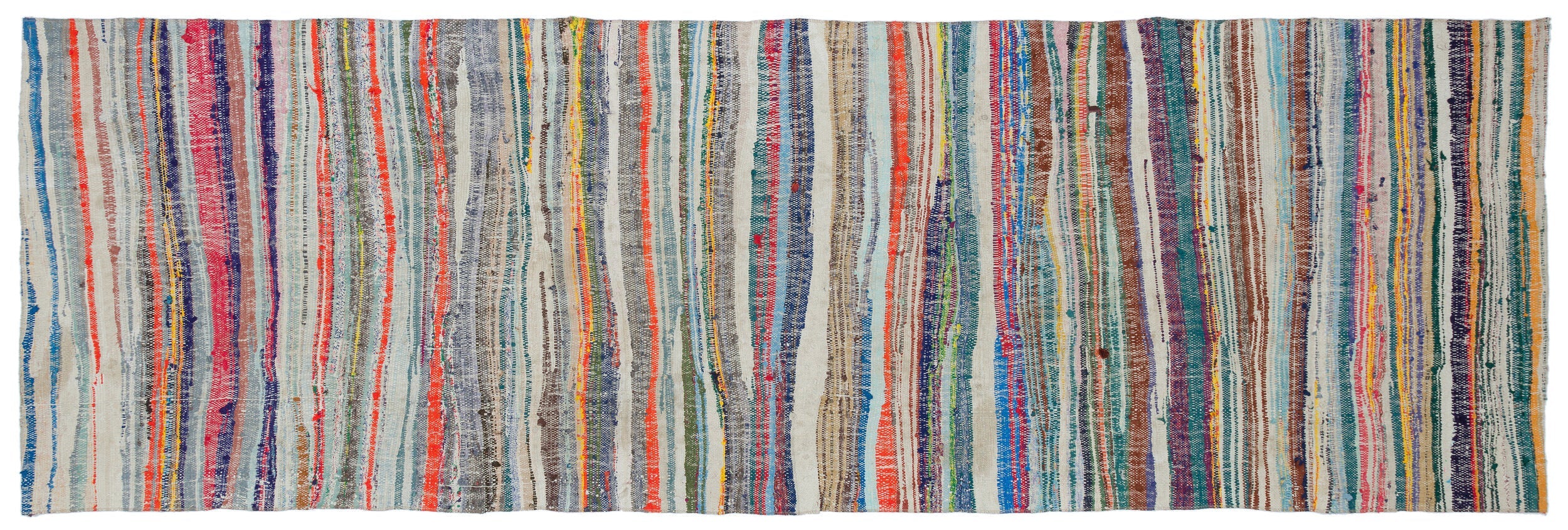 Girit Beige Striped Wool Handmade Area Rug 3'7" x 10'11"