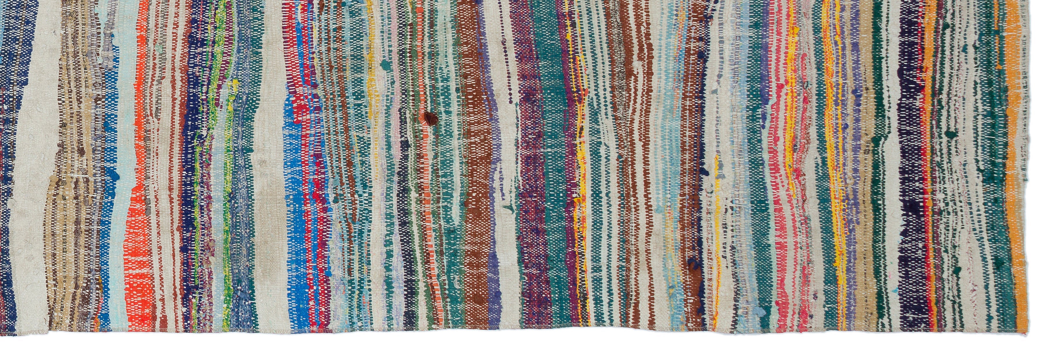 Girit Beige Striped Wool Handmade Area Rug 3'7" x 10'11"