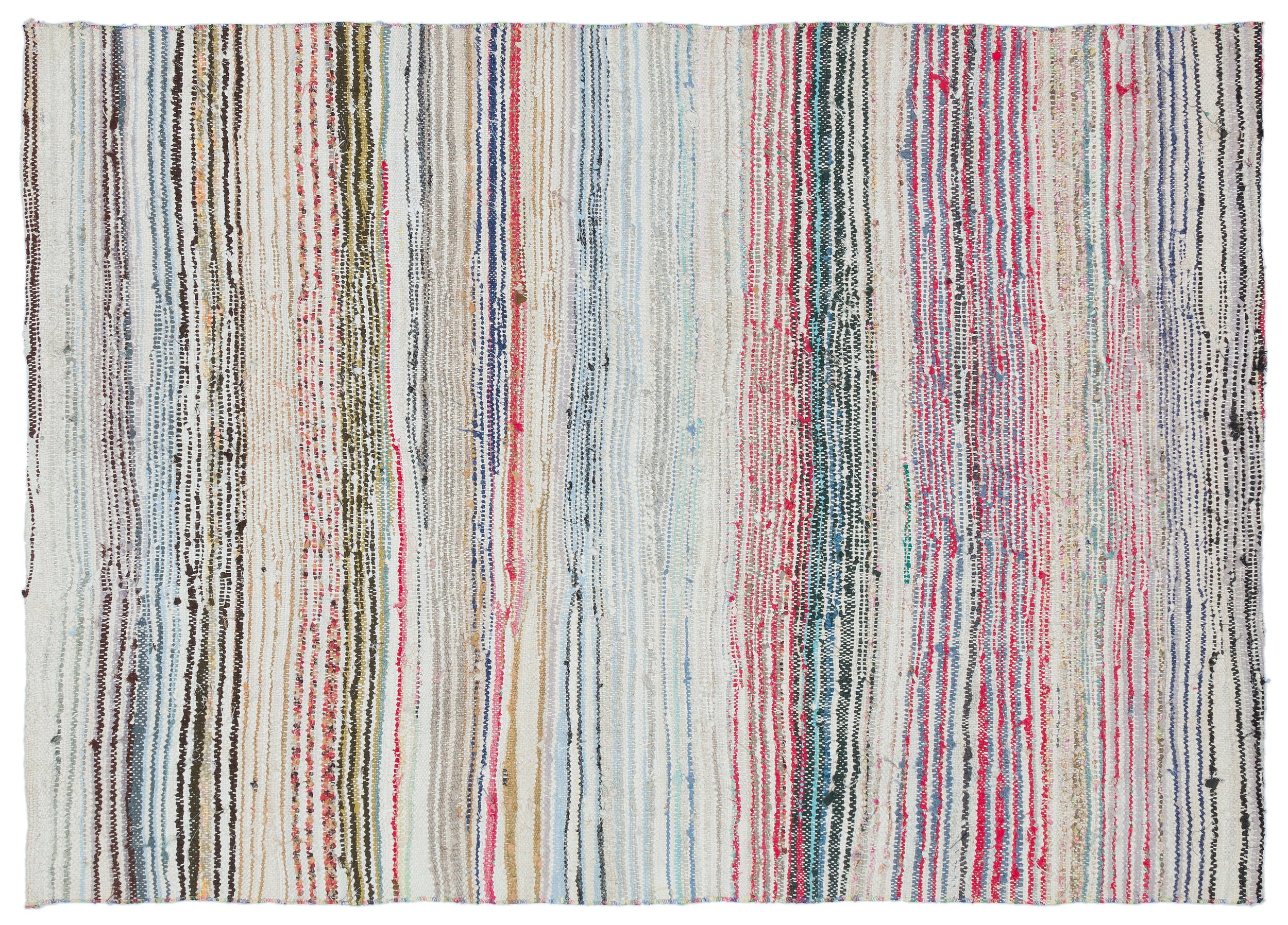 Girit Beige Striped Wool Handmade Area Rug 4'4" x 6'2"