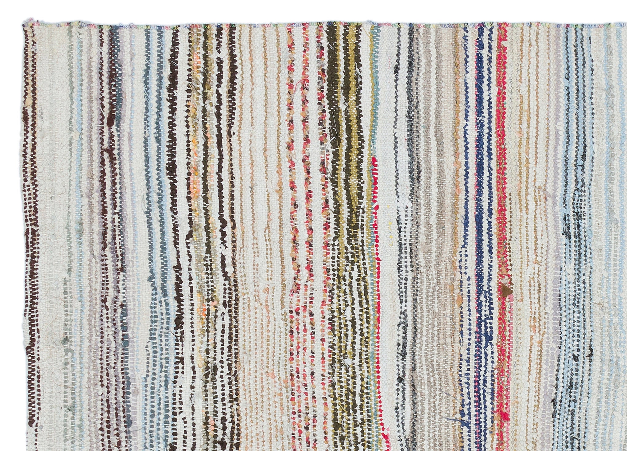 Girit Beige Striped Wool Handmade Area Rug 4'4" x 6'2"