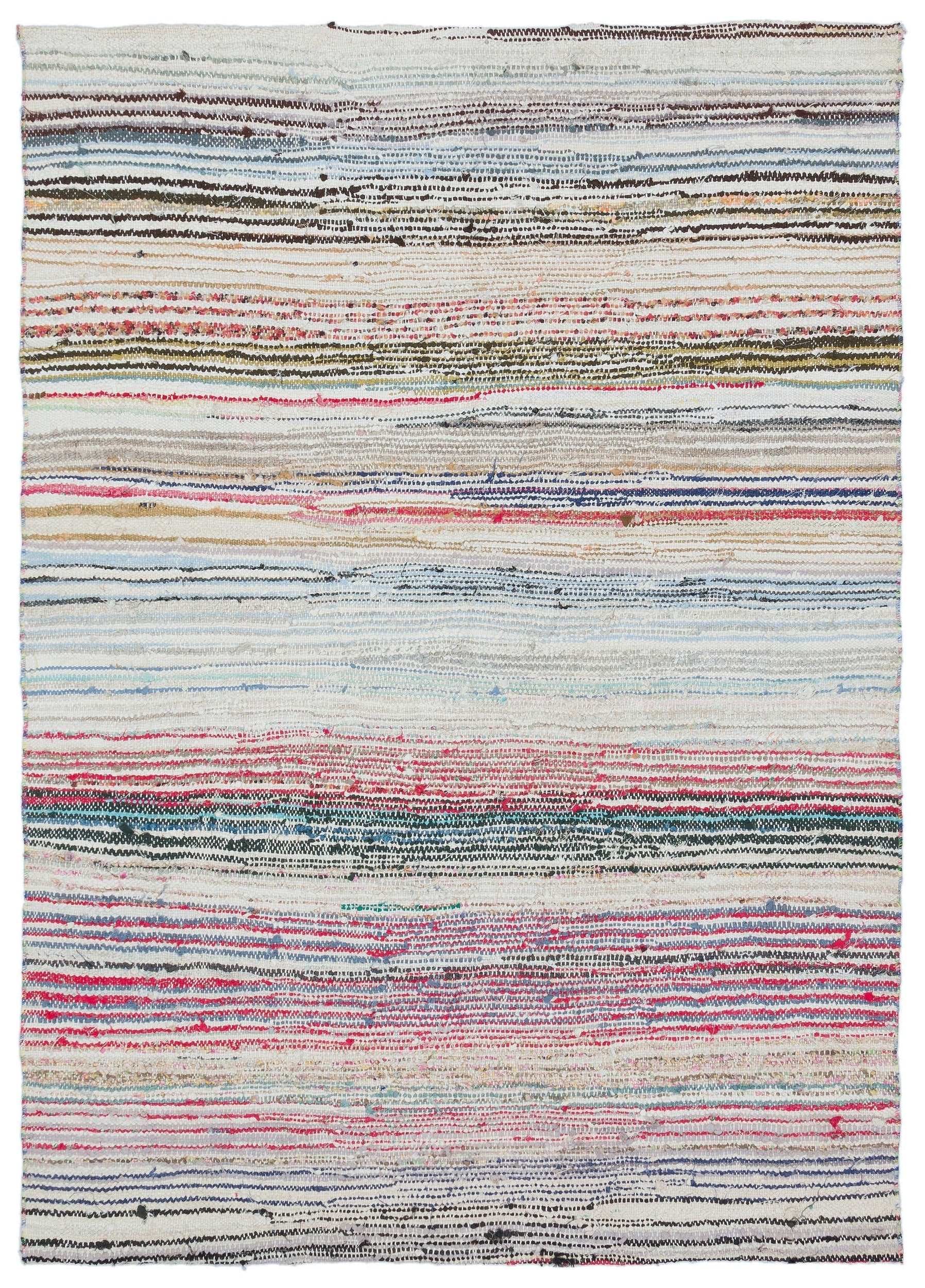 Girit Beige Striped Wool Handmade Area Rug 4'4" x 6'2"