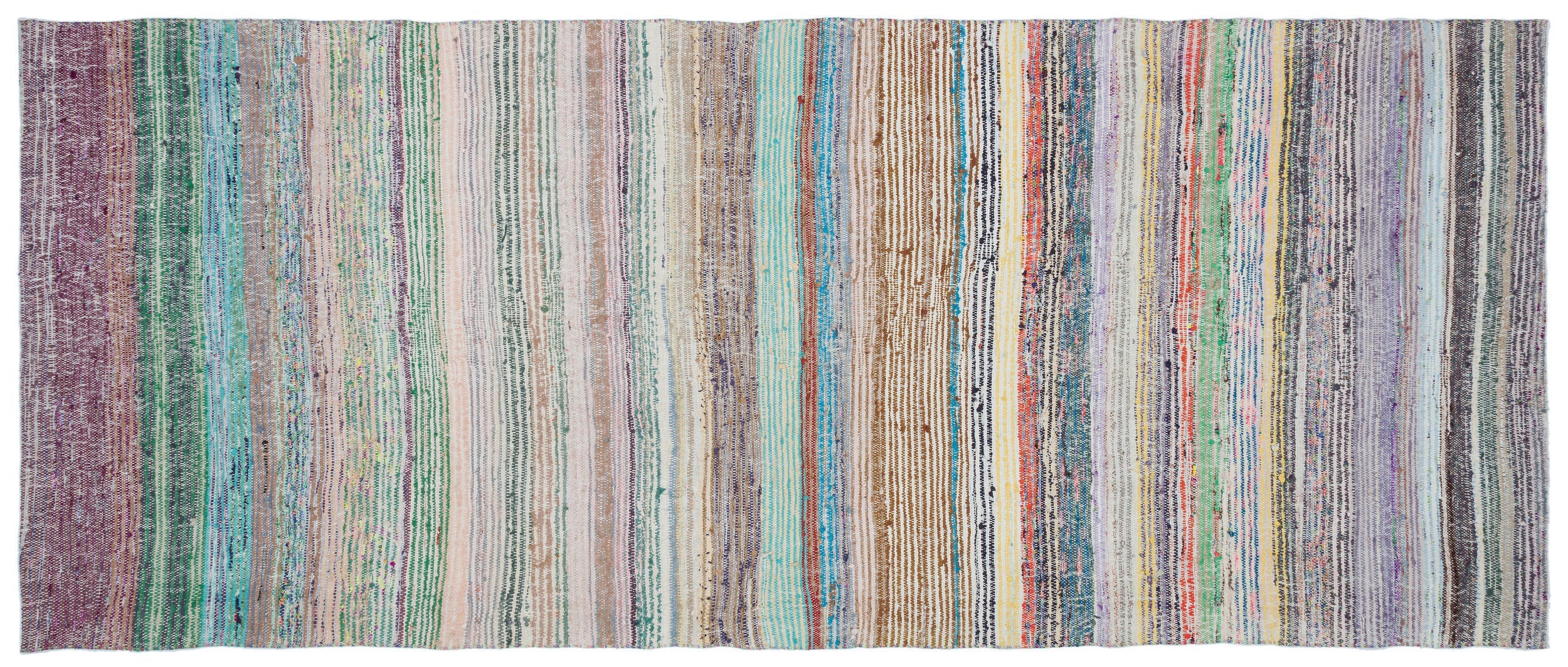 Girit Beige Striped Wool Handmade Area Rug 5'5" x 8'10"