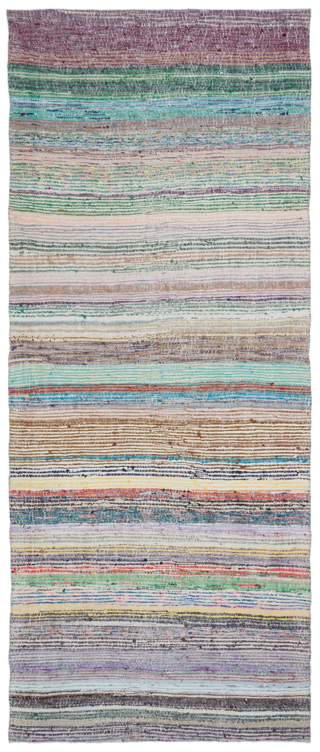 Girit Beige Striped Wool Handmade Area Rug 5'5" x 8'10"