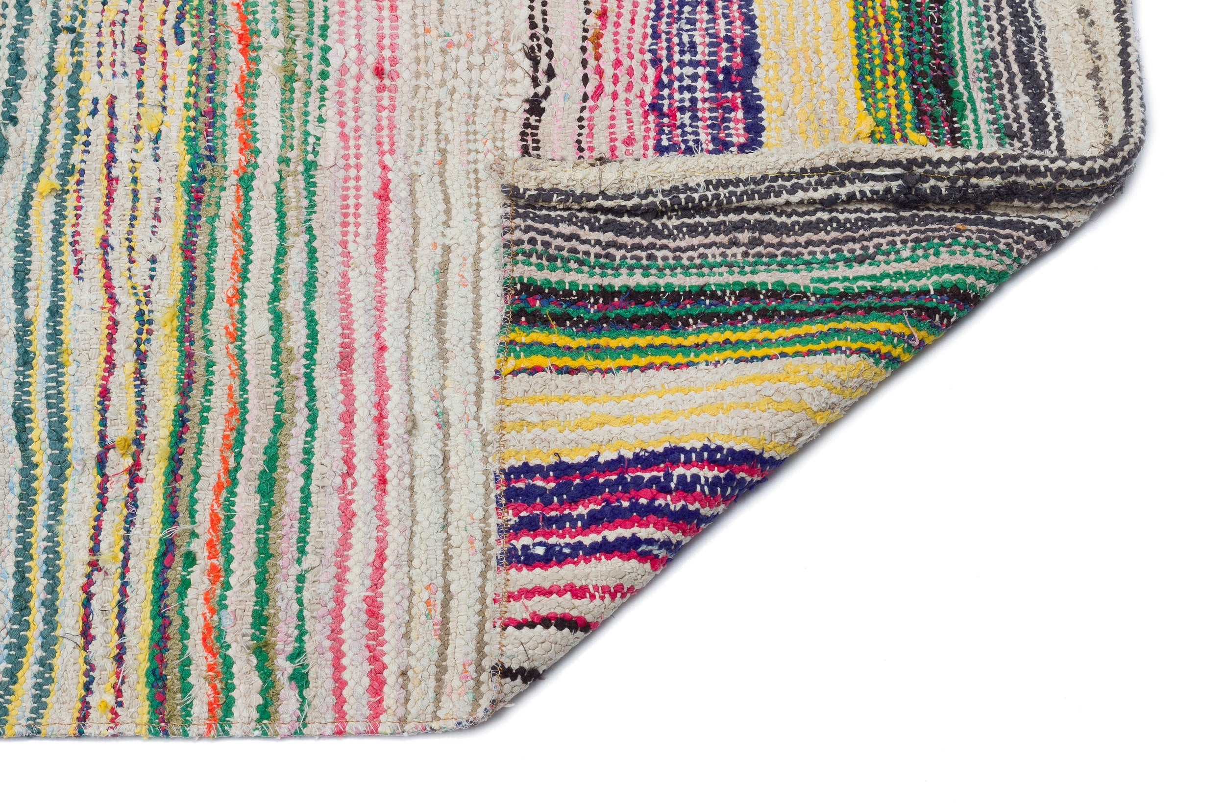 Girit Beige Striped Wool Handmade Area Rug 5'3" x 10'5"
