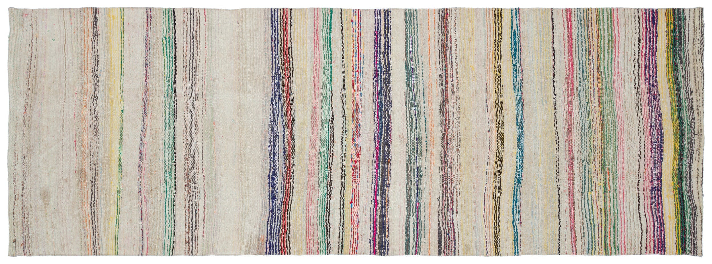 Girit Beige Striped Wool Handmade Area Rug 5'3" x 10'5"