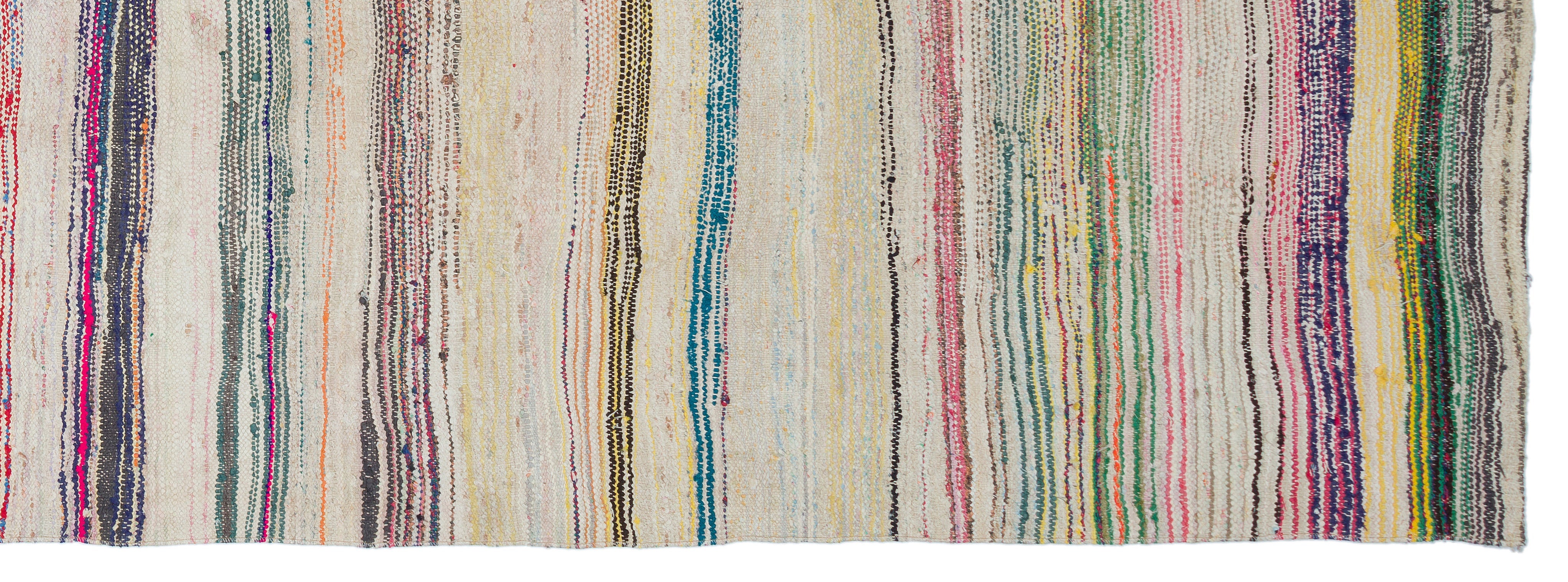 Girit Beige Striped Wool Handmade Area Rug 5'3" x 10'5"