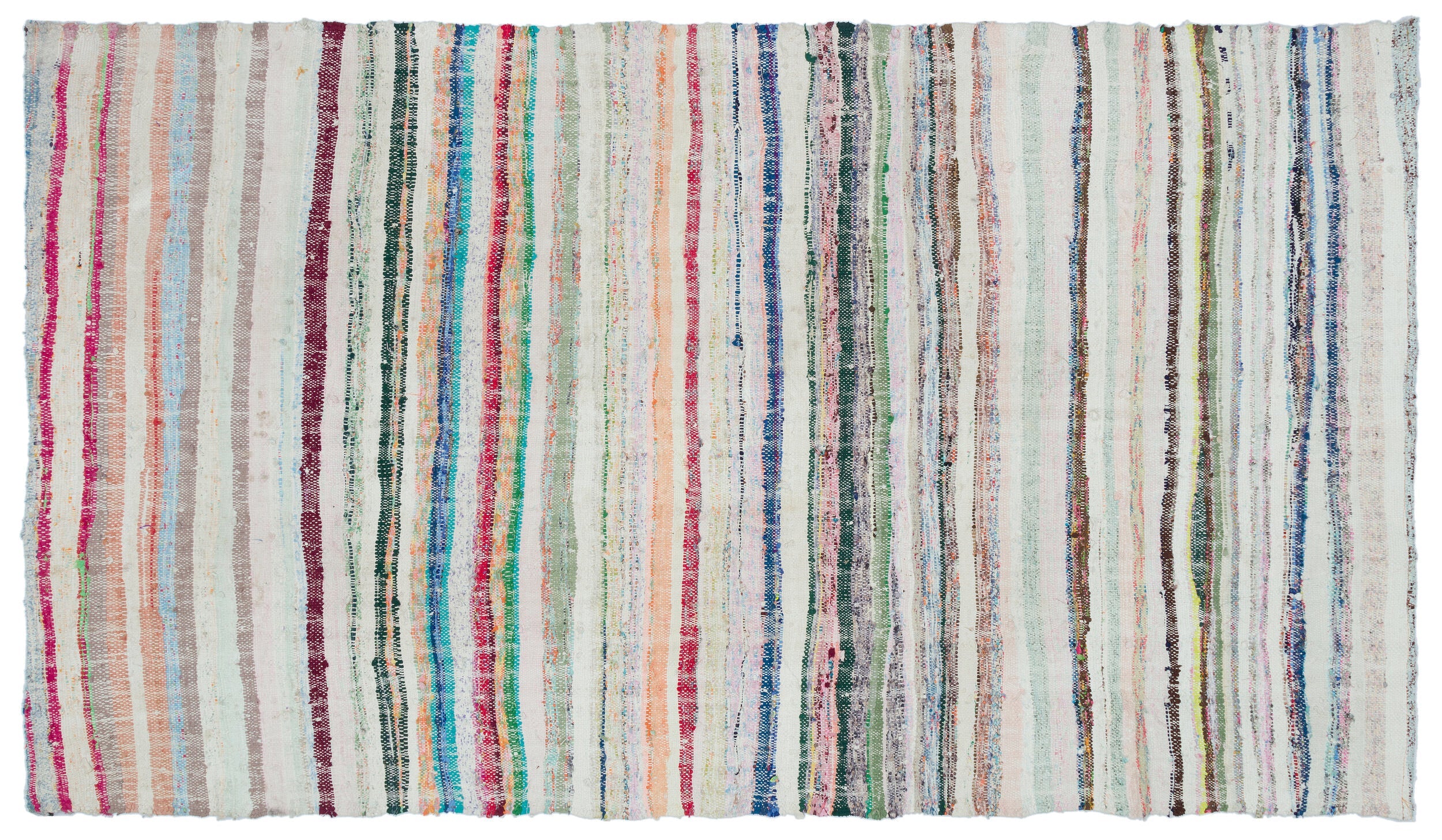 Girit Beige Striped Wool Handmade Area Rug 5'3" x 9'4"