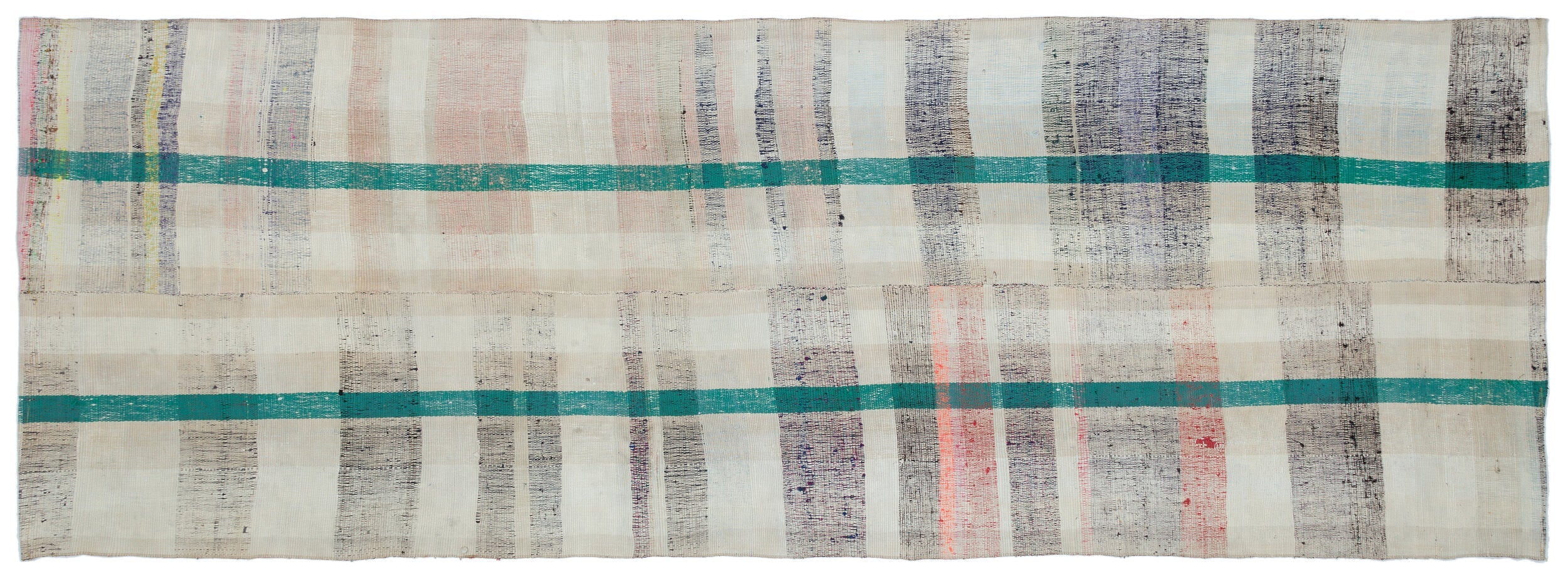 Girit Beige Striped Wool Handmade Area Rug 4'1" x 12'0"