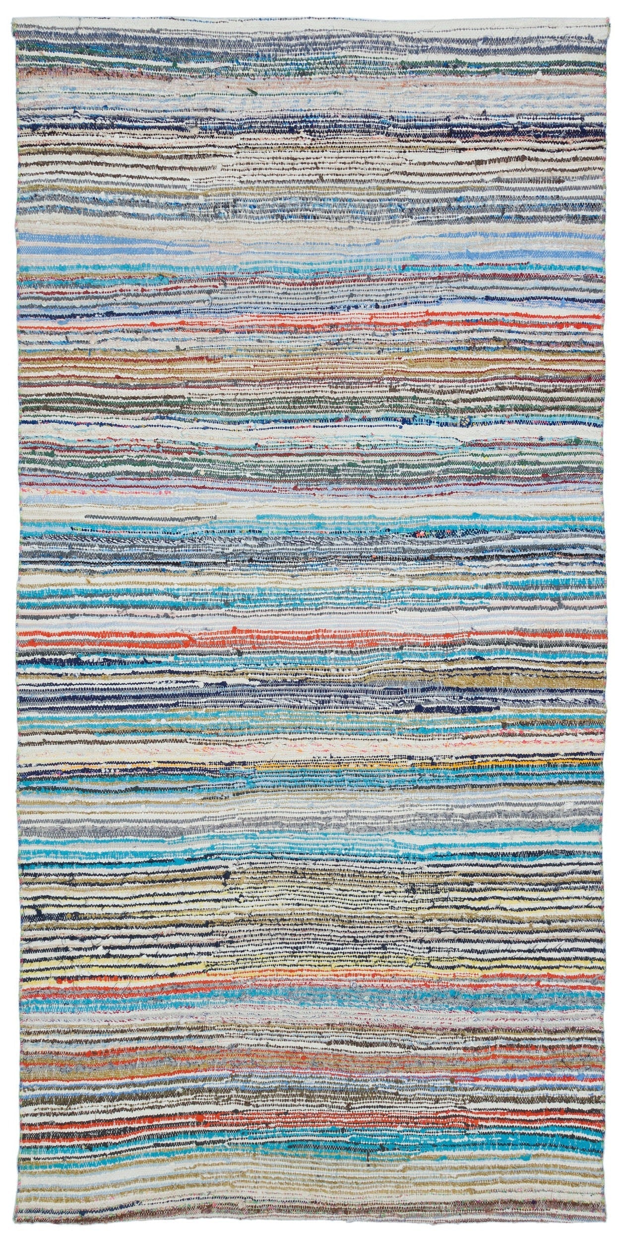 Girit Beige Striped Wool Handmade Area Rug 6'0" x 7'11"