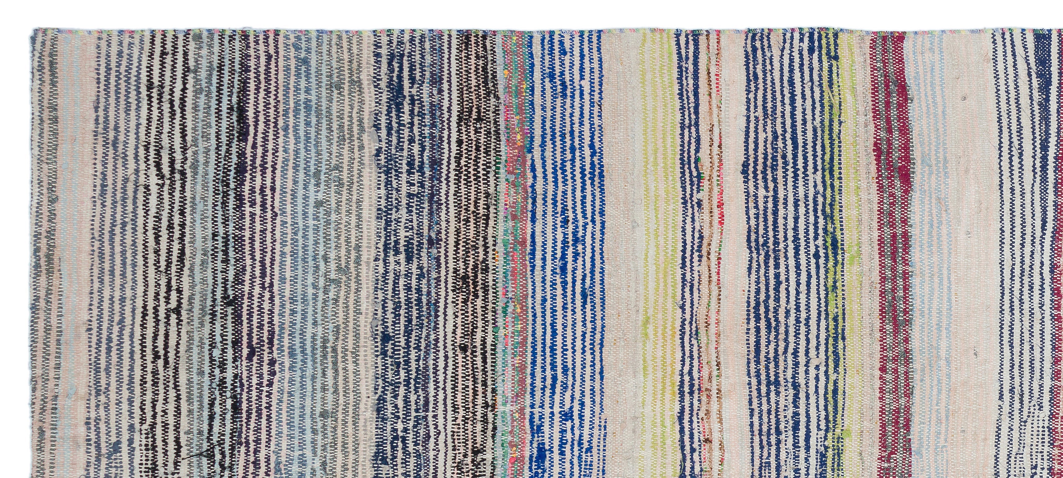 Girit Beige Striped Wool Handmade Area Rug 5'3" x 8'8"