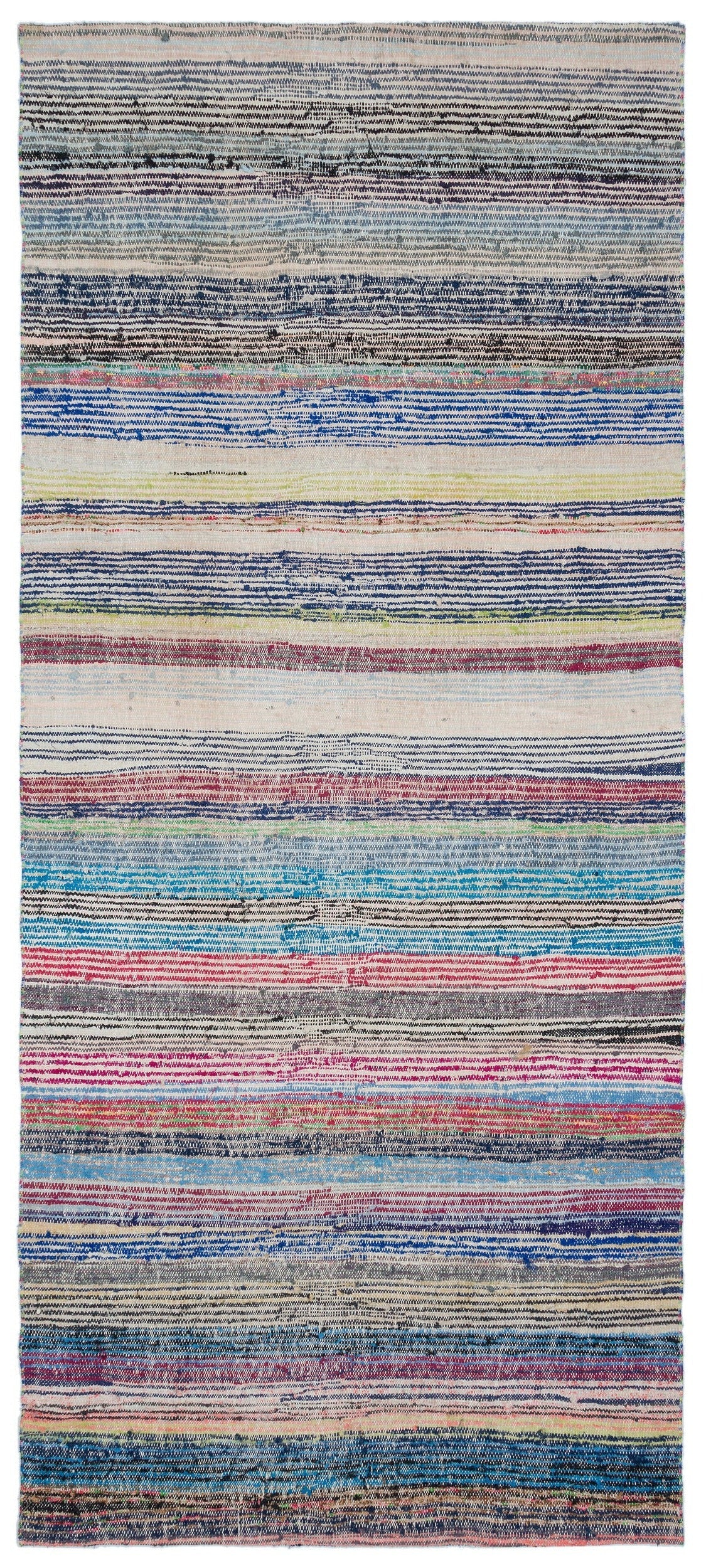 Girit Beige Striped Wool Handmade Area Rug 5'3" x 8'8"