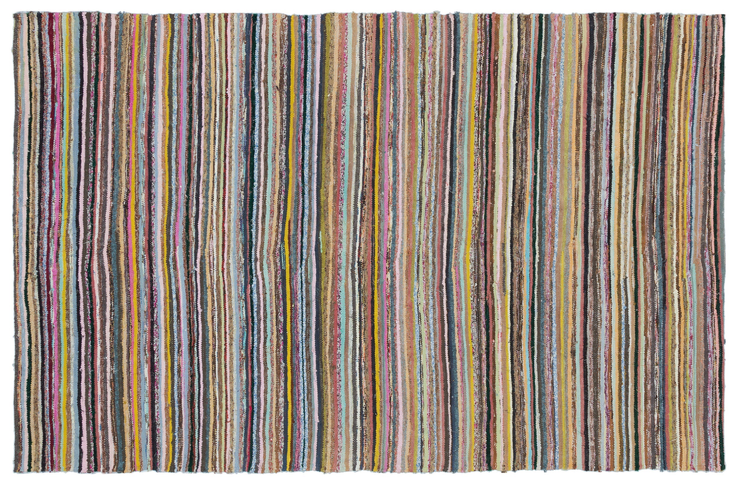 Girit 31951 Beige Striped Wool Handmade Area Rug 5'1" x 7'10"