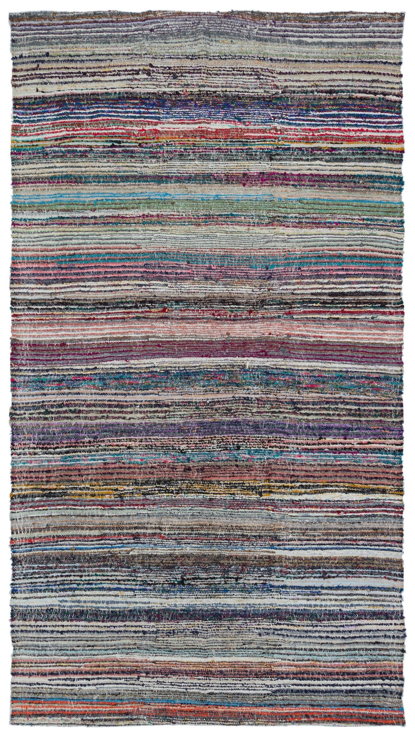 Girit Beige Striped Wool Handmade Area Rug 5'8" x 9'5"