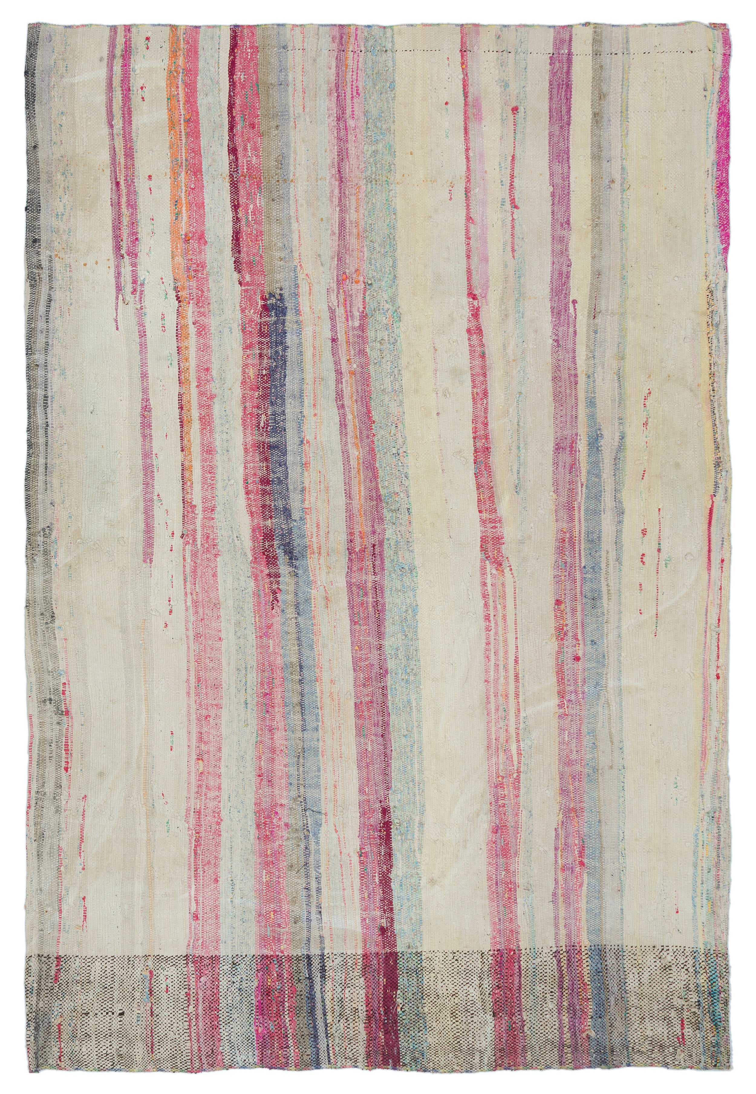 Girit Beige Striped Wool Handmade Area Rug 7'3" x 5'0"