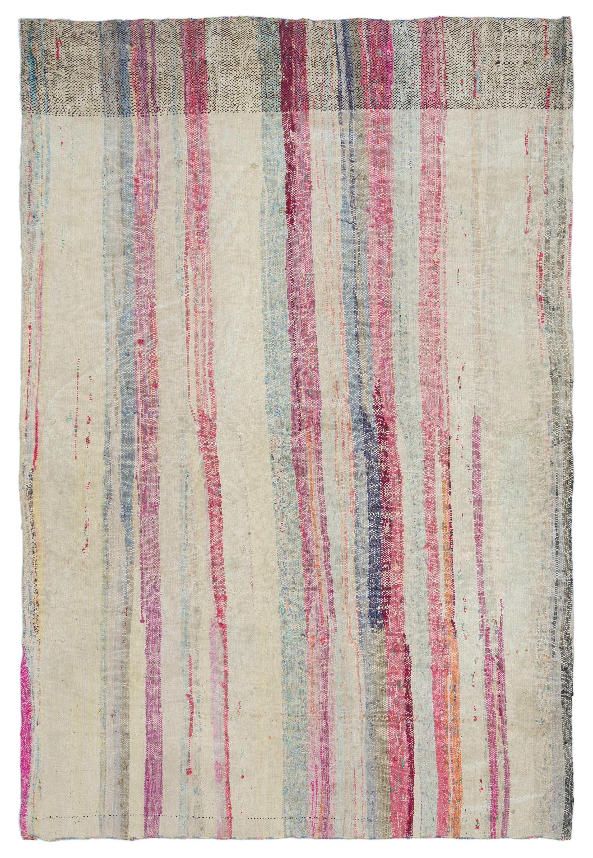 Girit Beige Striped Wool Handmade Area Rug 7'3" x 5'0"