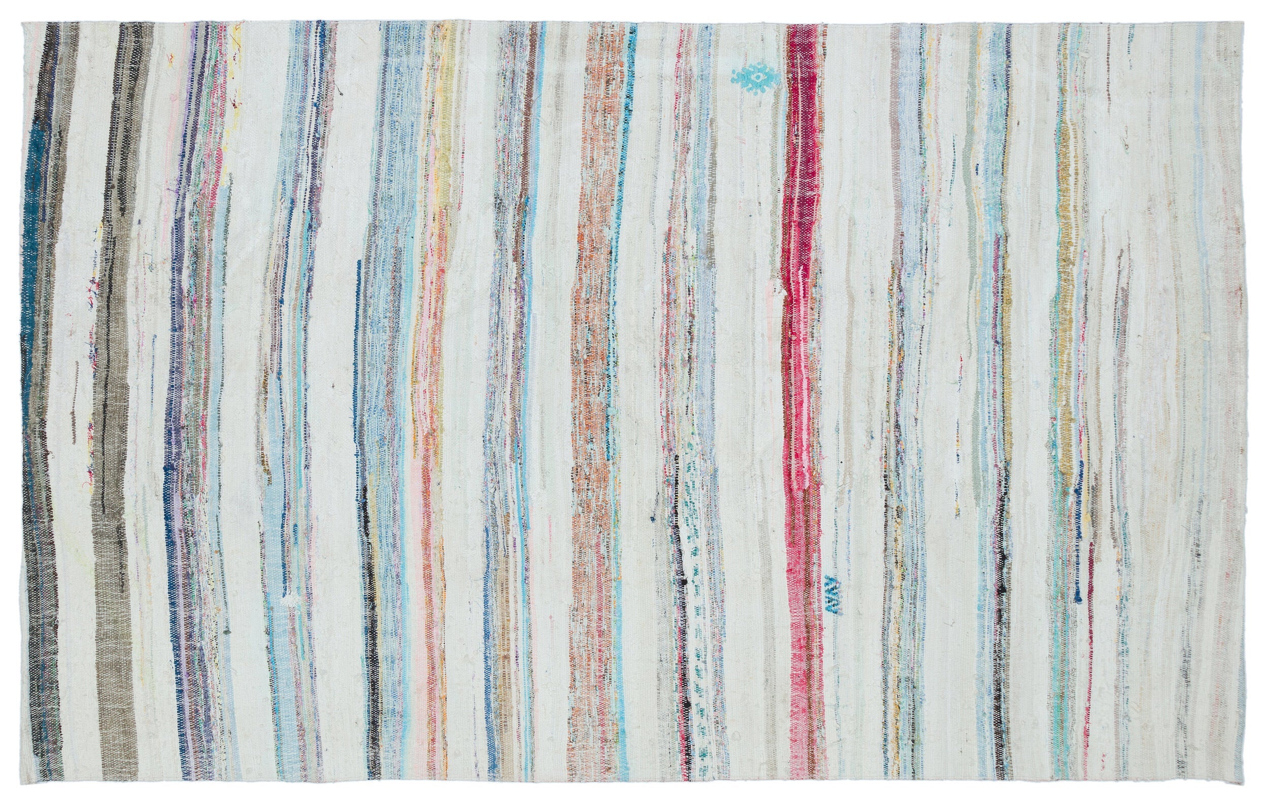 Girit Beige Striped Wool Handmade Area Rug 4'11" x 8'0"