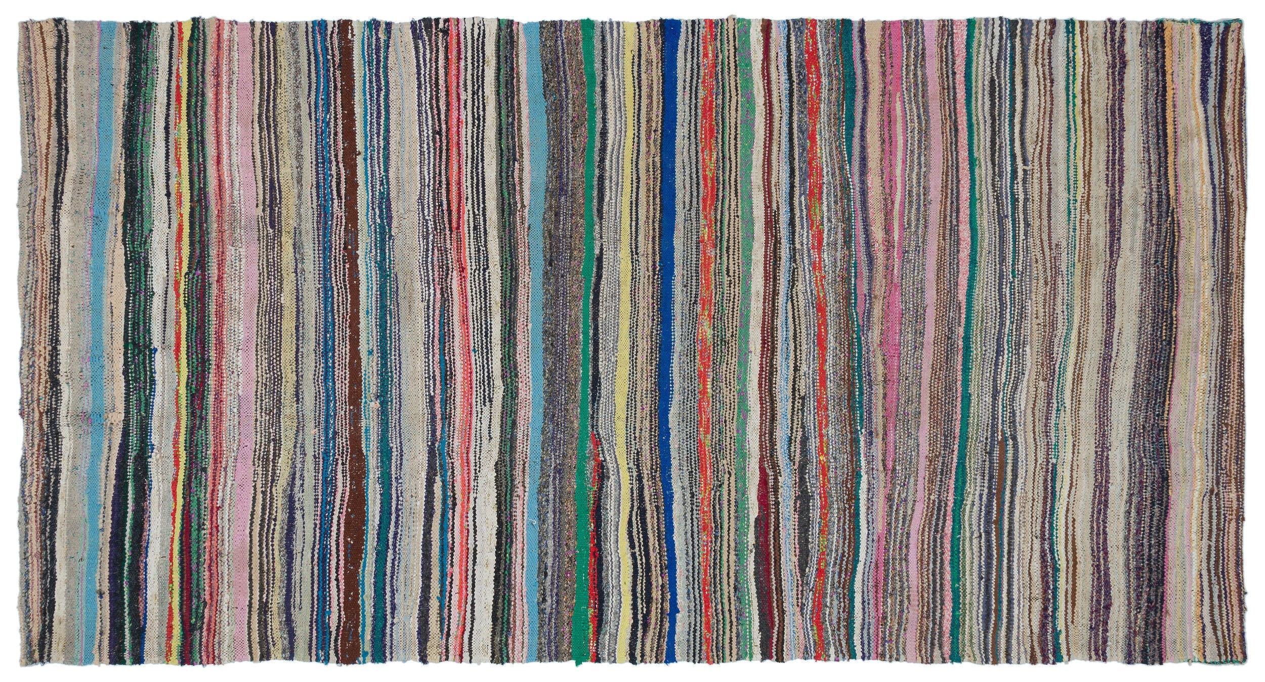 Girit 31959 Beige Striped Wool Handmade Area Rug 5'1" x 9'6"