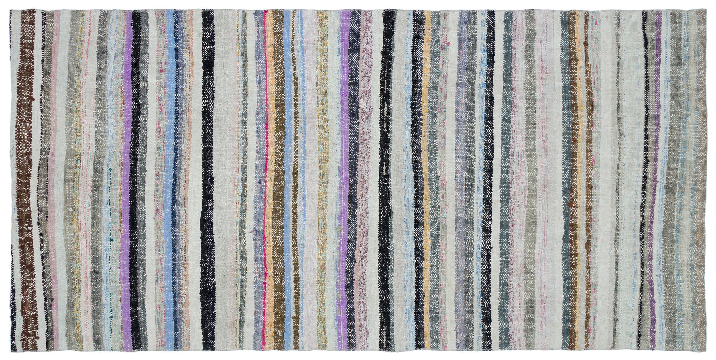 Girit 31962 Beige Striped Wool Handmade Area Rug 4'11" x 10'1"