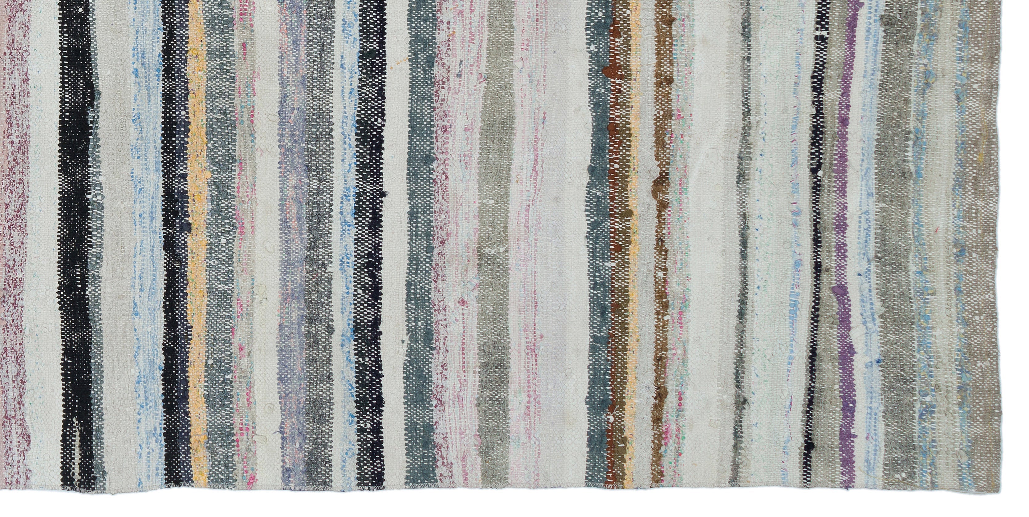 Girit 31962 Beige Striped Wool Handmade Area Rug 4'11" x 10'1"