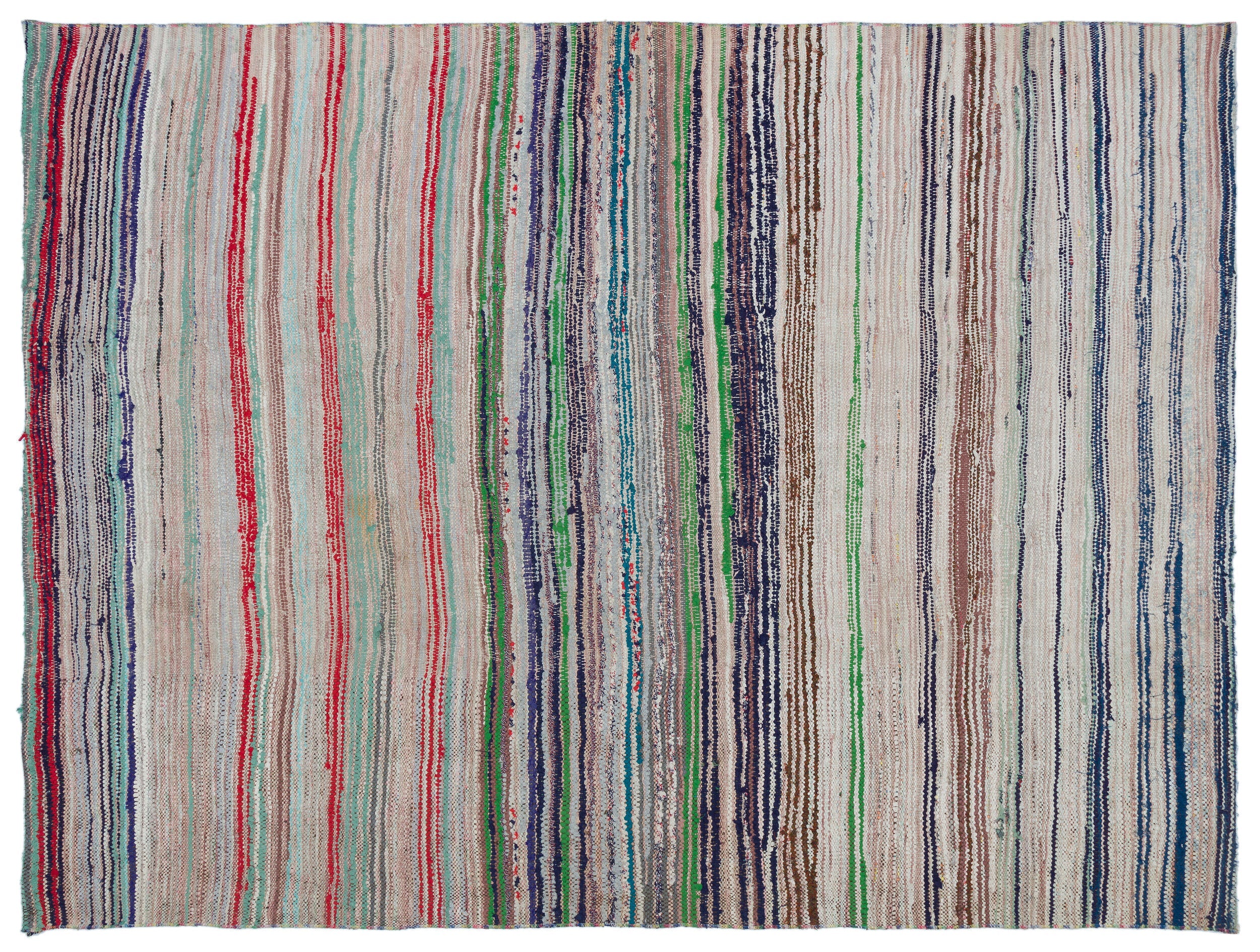 Girit Beige Striped Wool Handmade Area Rug 5'7" x 7'7"