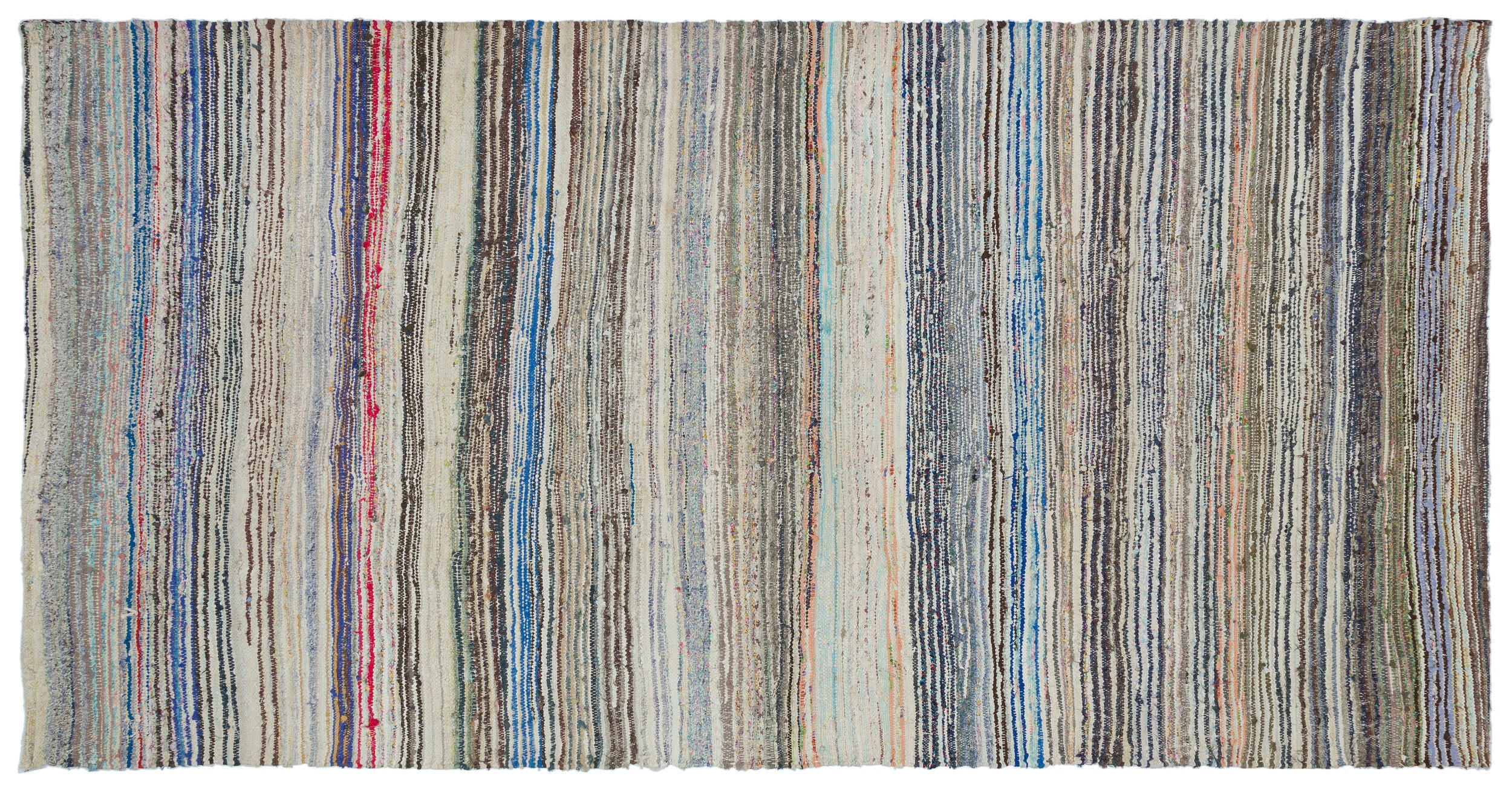 Girit Beige Striped Wool Handmade Area Rug 4'6" x 10'8"