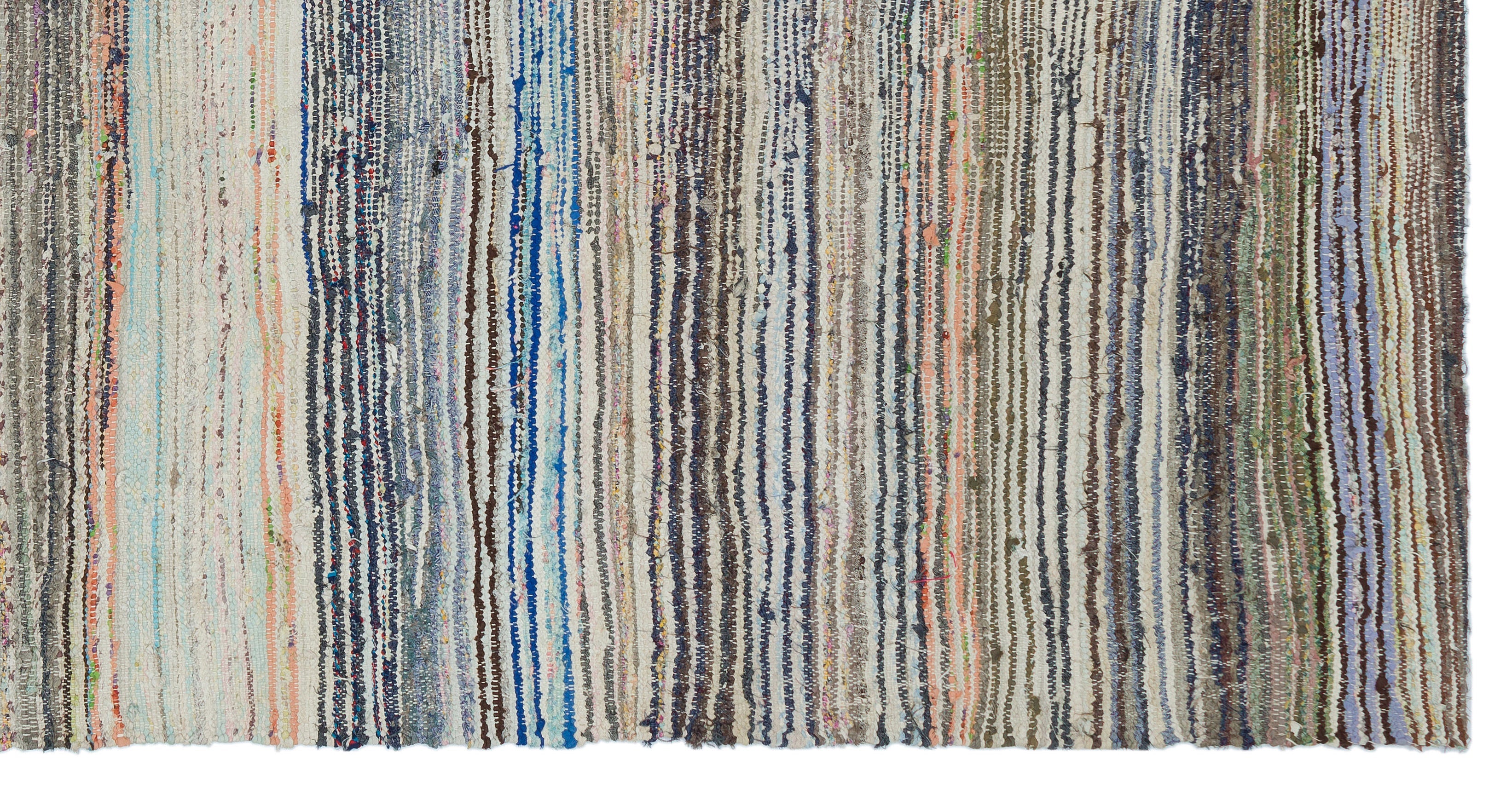 Girit Beige Striped Wool Handmade Area Rug 4'6" x 10'8"