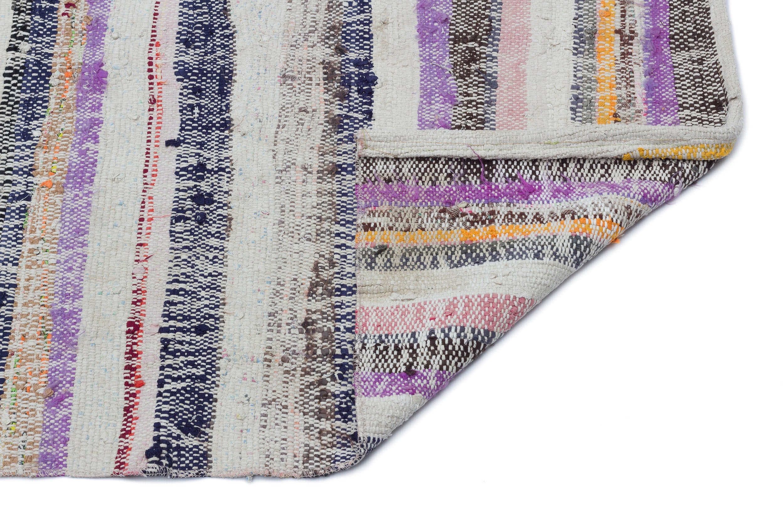 Girit Beige Striped Wool Handmade Area Rug 4'2" x 8'4"