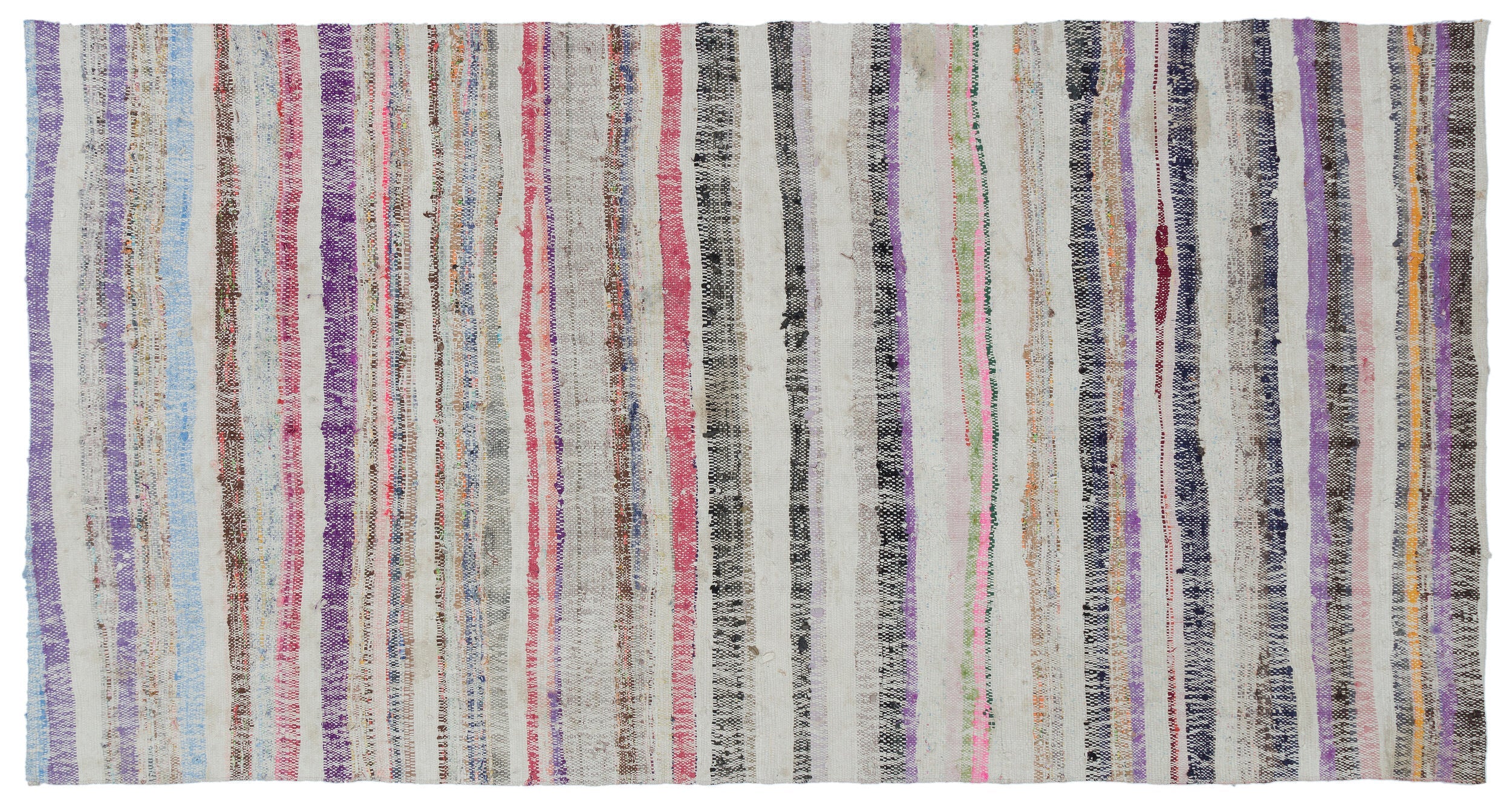 Girit Beige Striped Wool Handmade Area Rug 4'2" x 8'4"