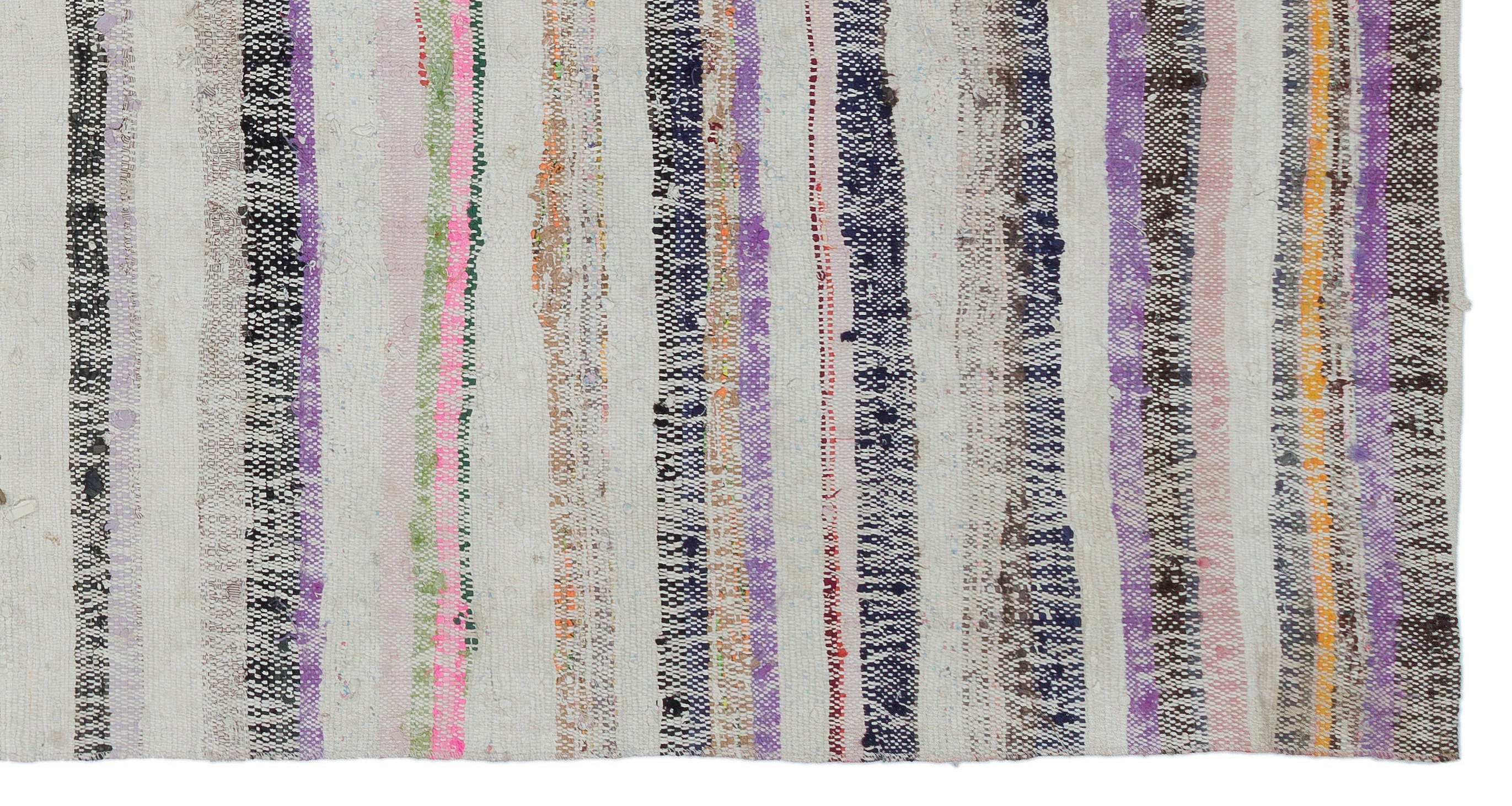 Girit Beige Striped Wool Handmade Area Rug 4'2" x 8'4"