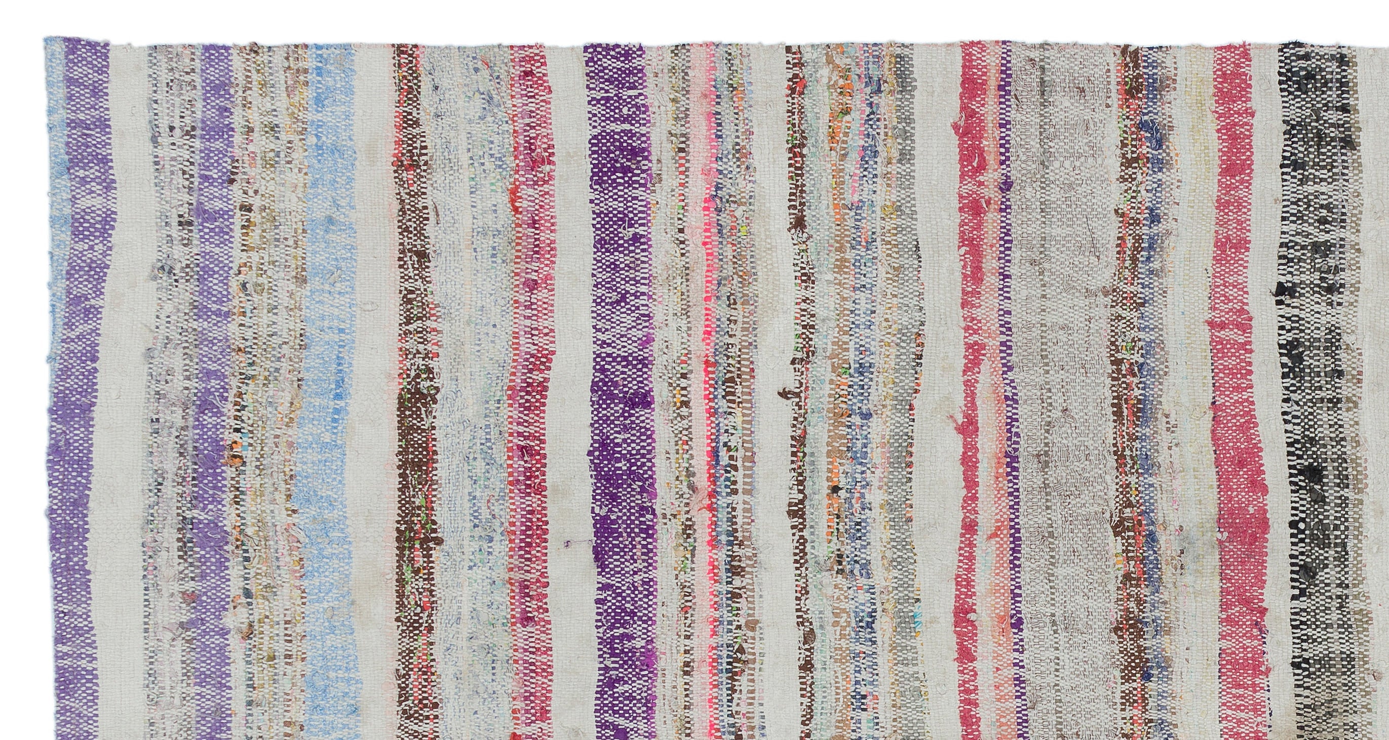 Girit Beige Striped Wool Handmade Area Rug 4'2" x 8'4"