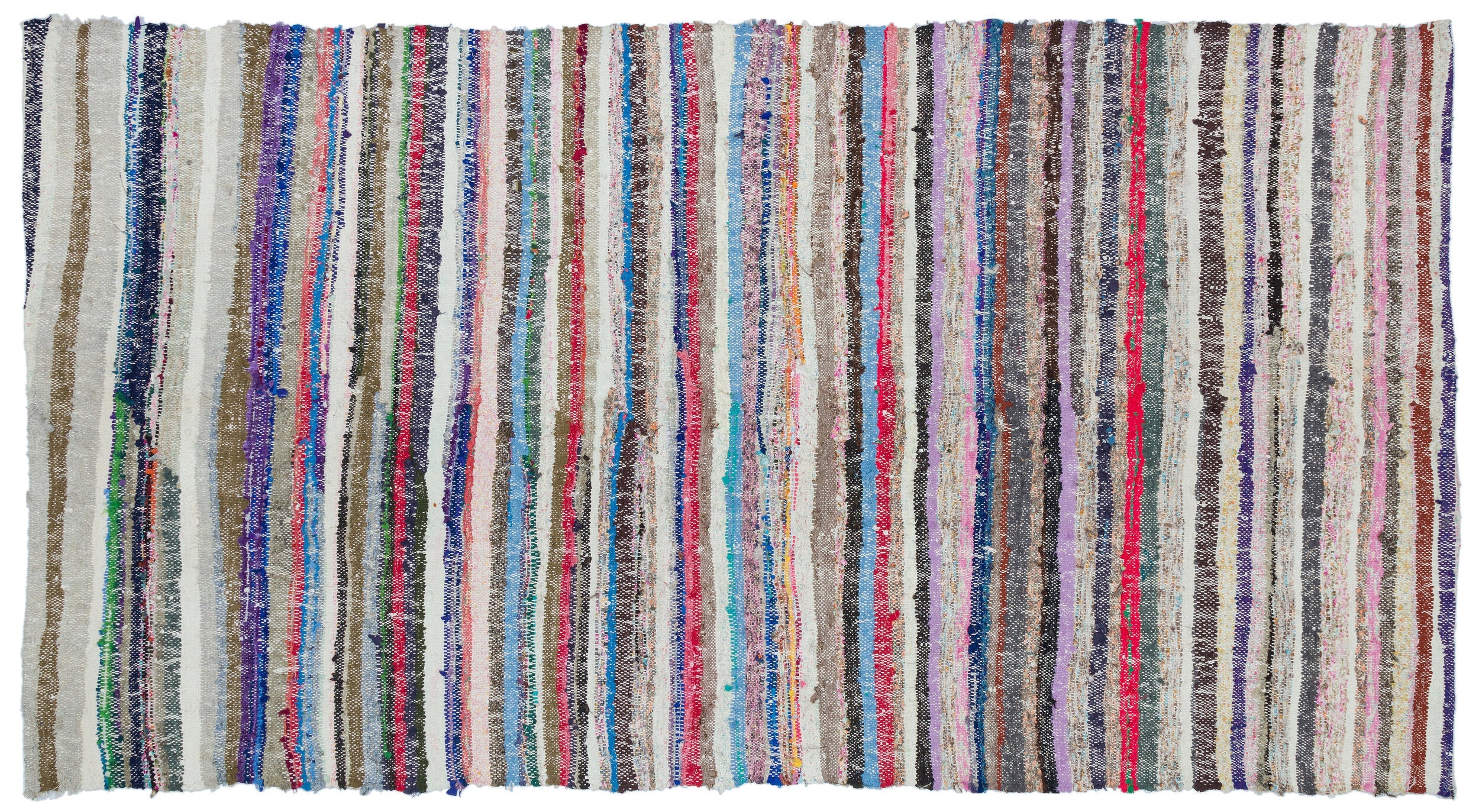 Girit Beige Striped Wool Handmade Area Rug 5'3" x 9'4"