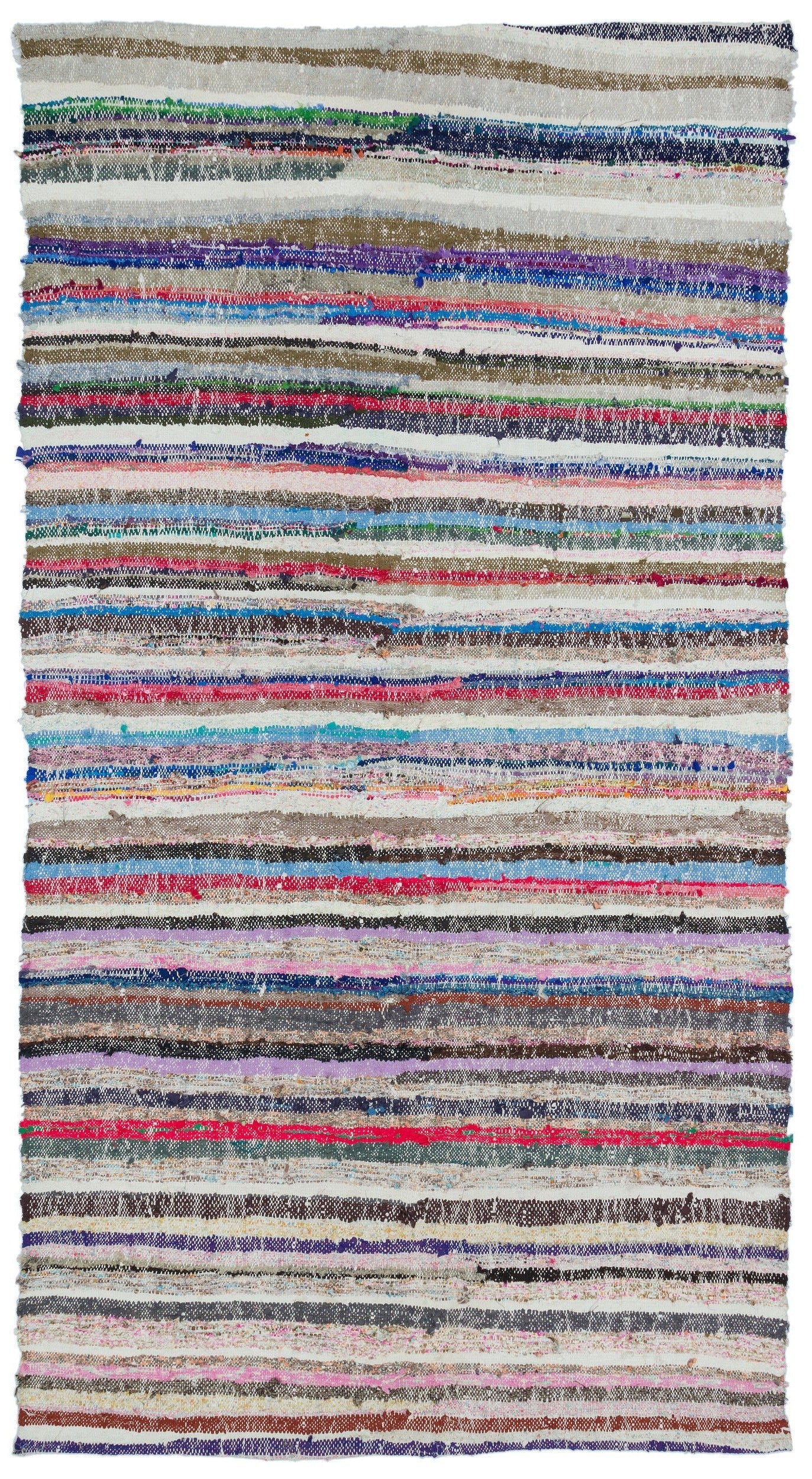 Girit Beige Striped Wool Handmade Area Rug 5'3" x 9'4"