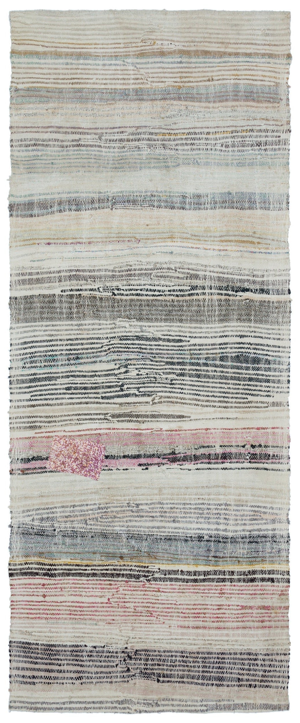 Girit Beige Striped Wool Handmade Area Rug 4'0" x 10'0"