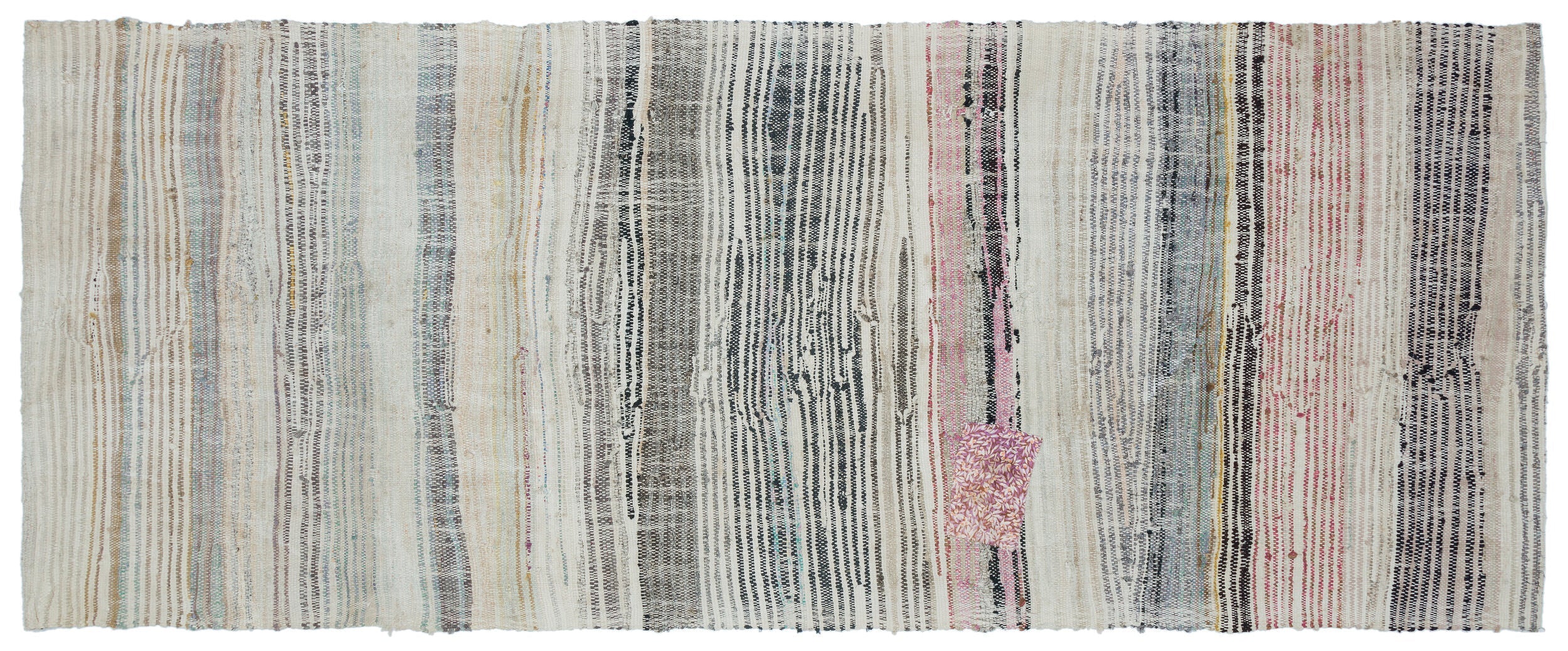Girit Beige Striped Wool Handmade Area Rug 4'0" x 10'0"