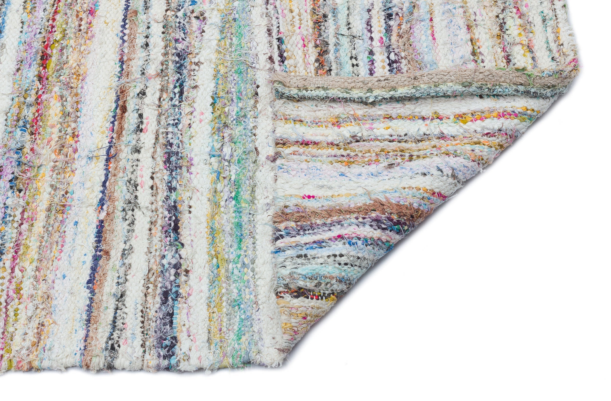 Girit Beige Striped Wool Handmade Area Rug 6'1" x 8'2"