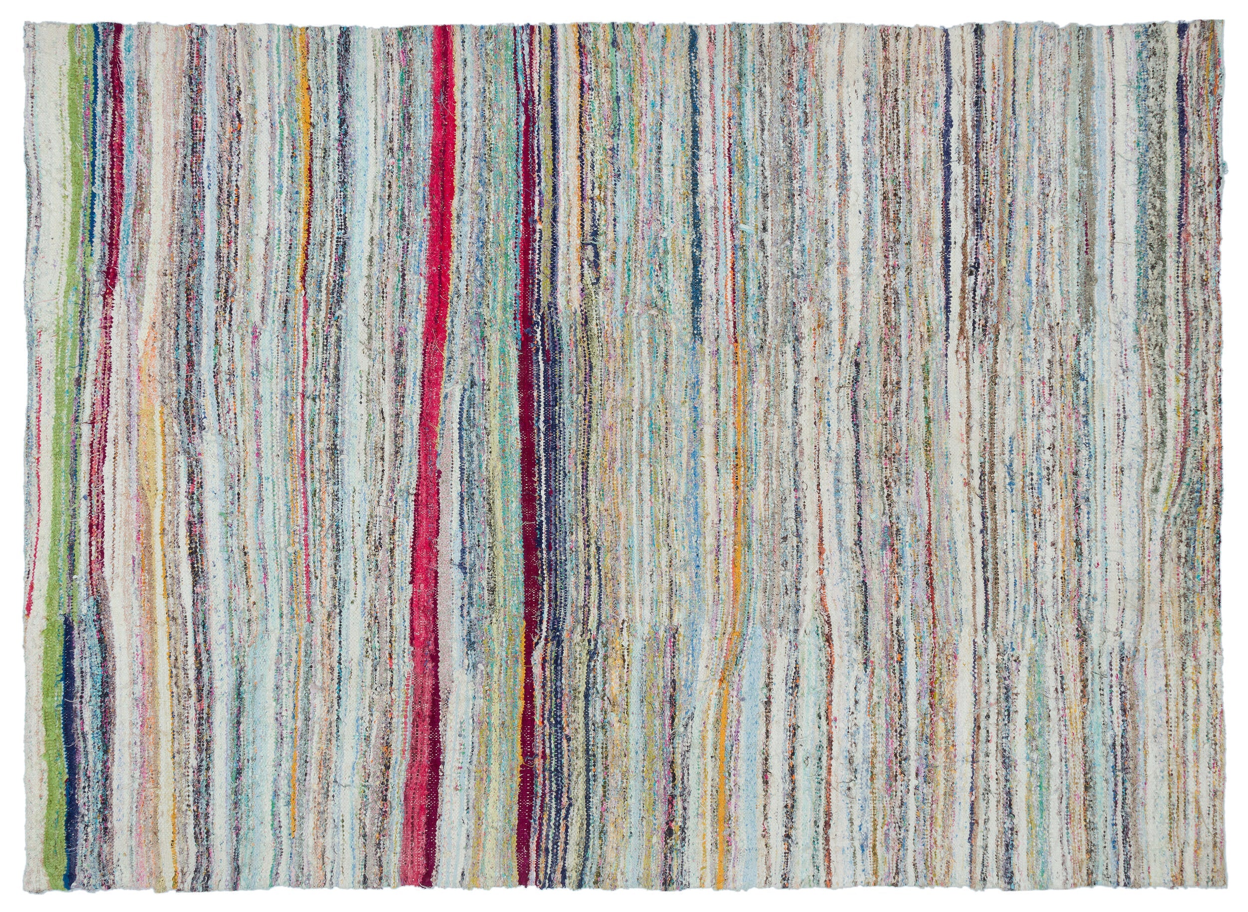 Girit Beige Striped Wool Handmade Area Rug 6'1" x 8'2"