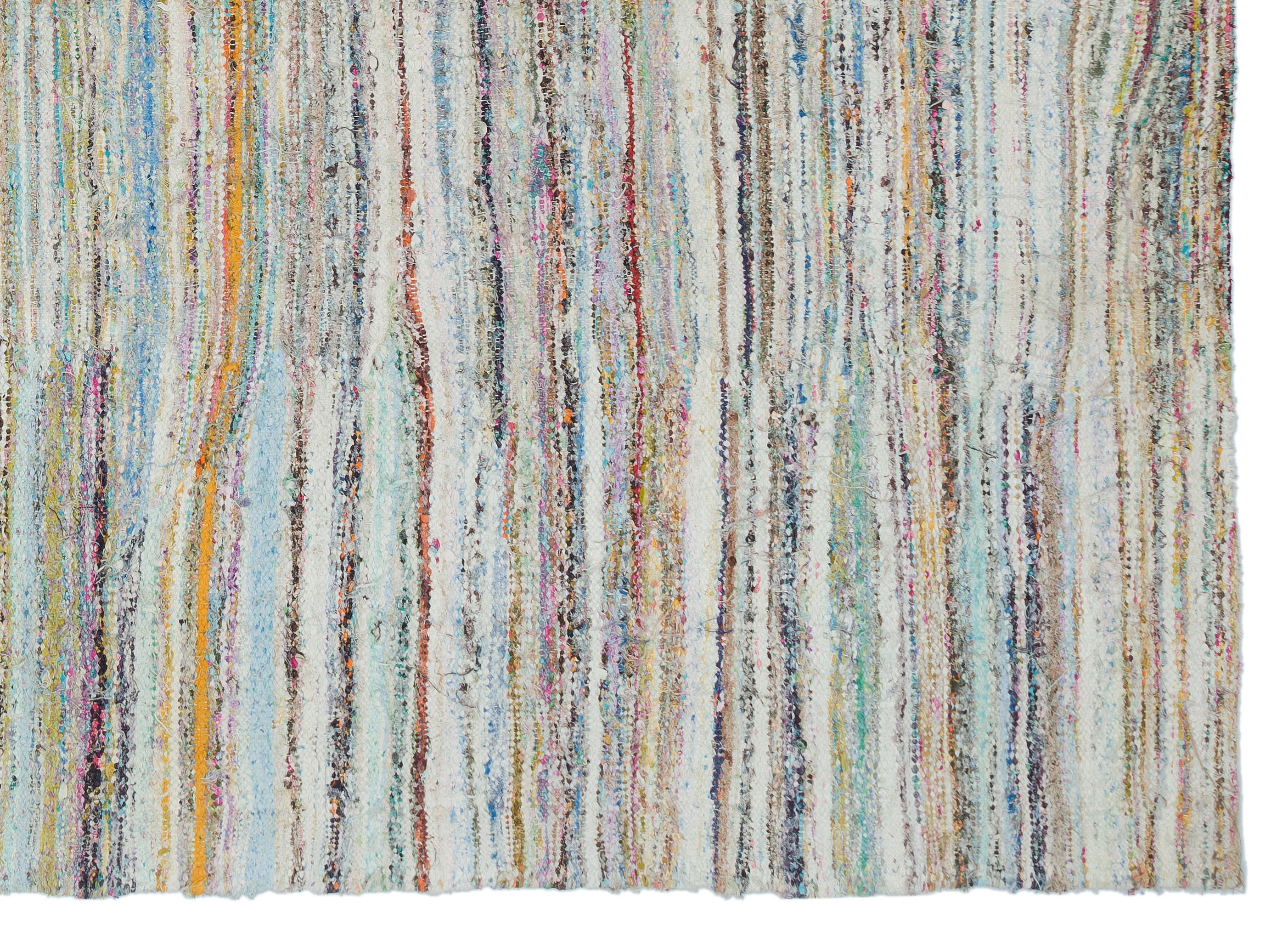 Girit Beige Striped Wool Handmade Area Rug 6'1" x 8'2"