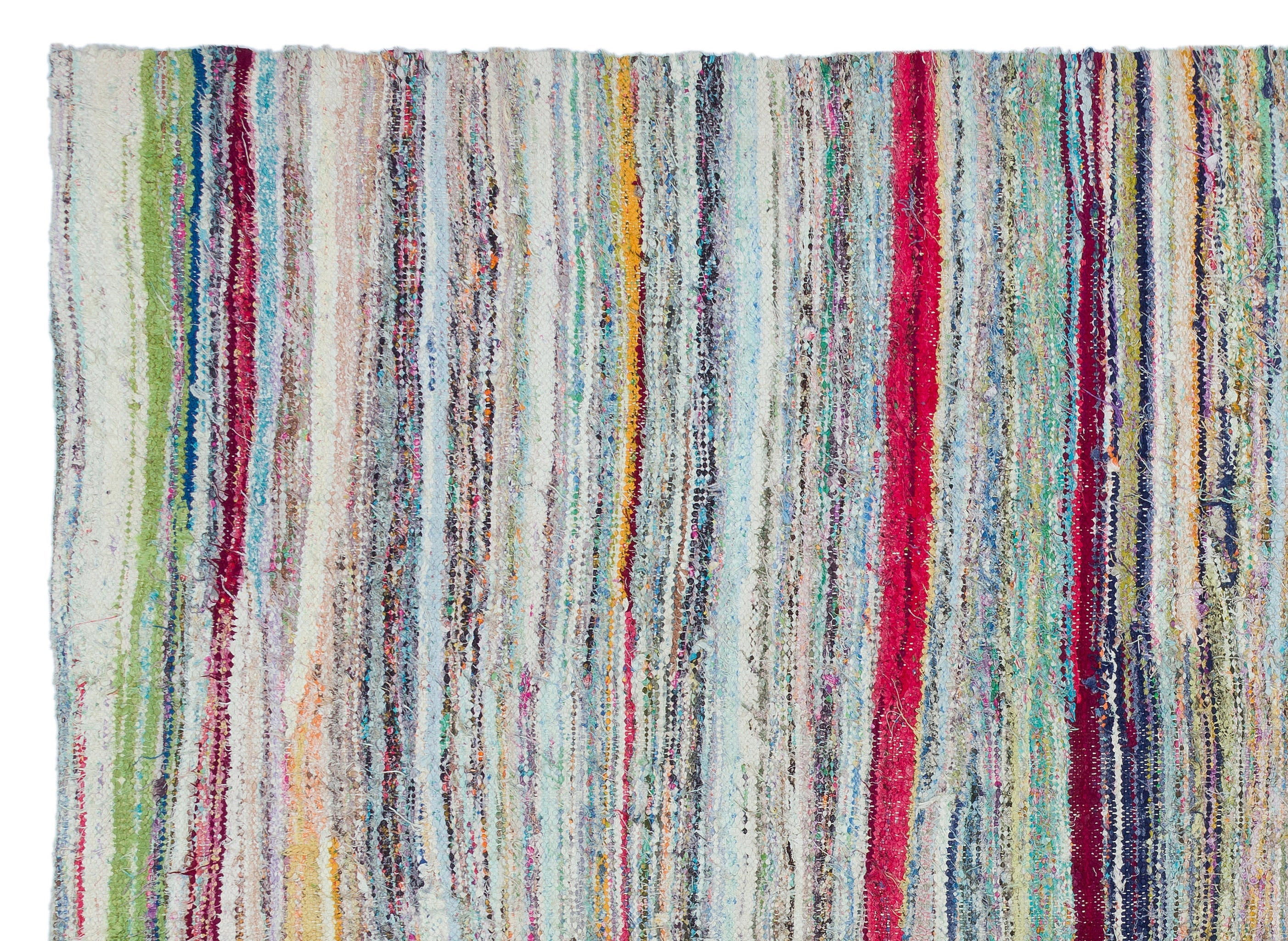 Girit Beige Striped Wool Handmade Area Rug 6'1" x 8'2"