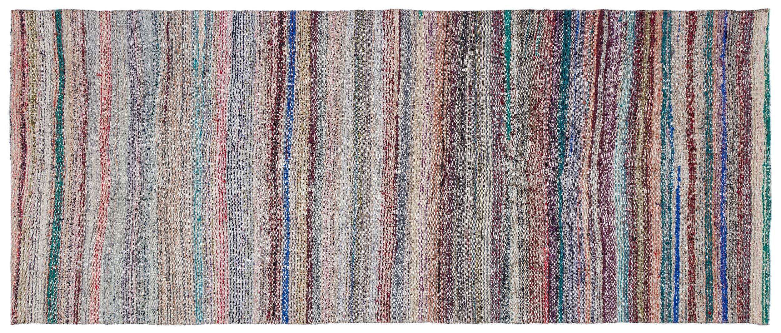 Girit Beige Striped Wool Handmade Area Rug 4'2" x 10'2"