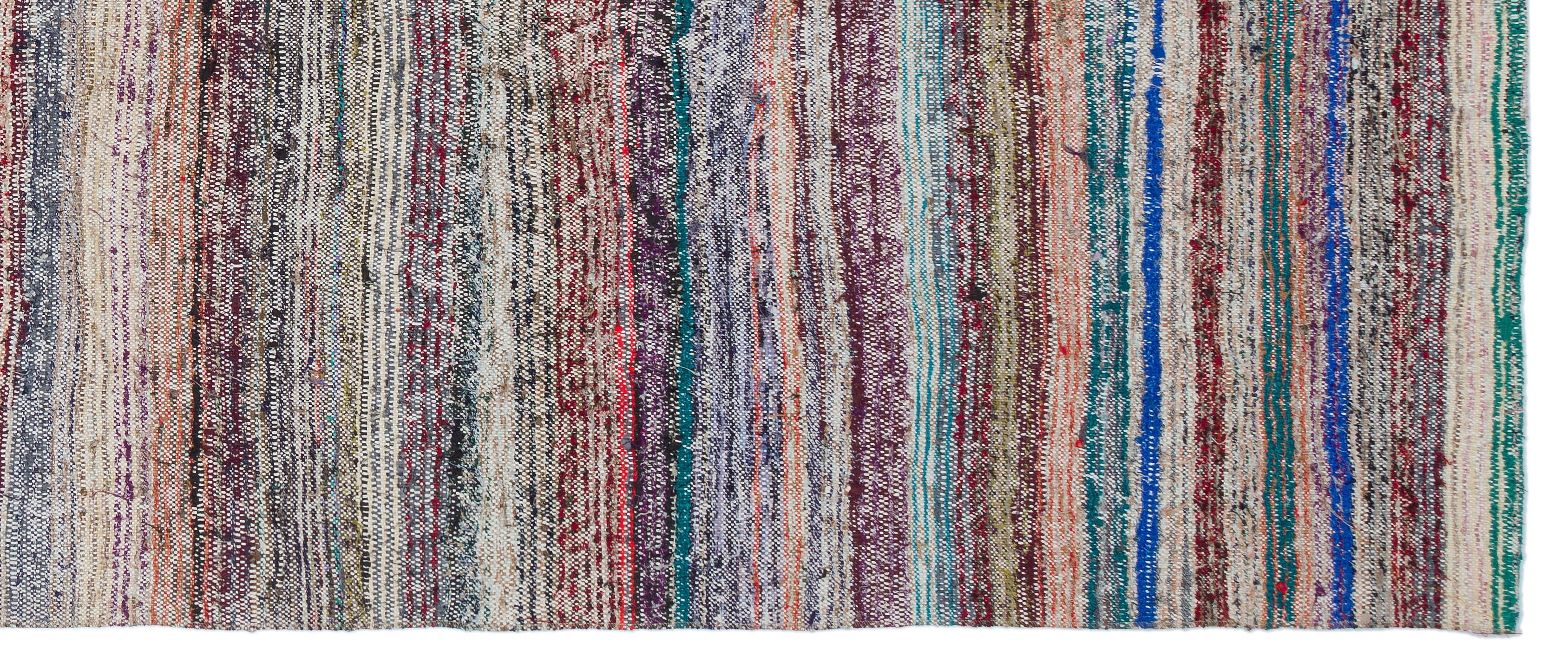 Girit Beige Striped Wool Handmade Area Rug 4'2" x 10'2"