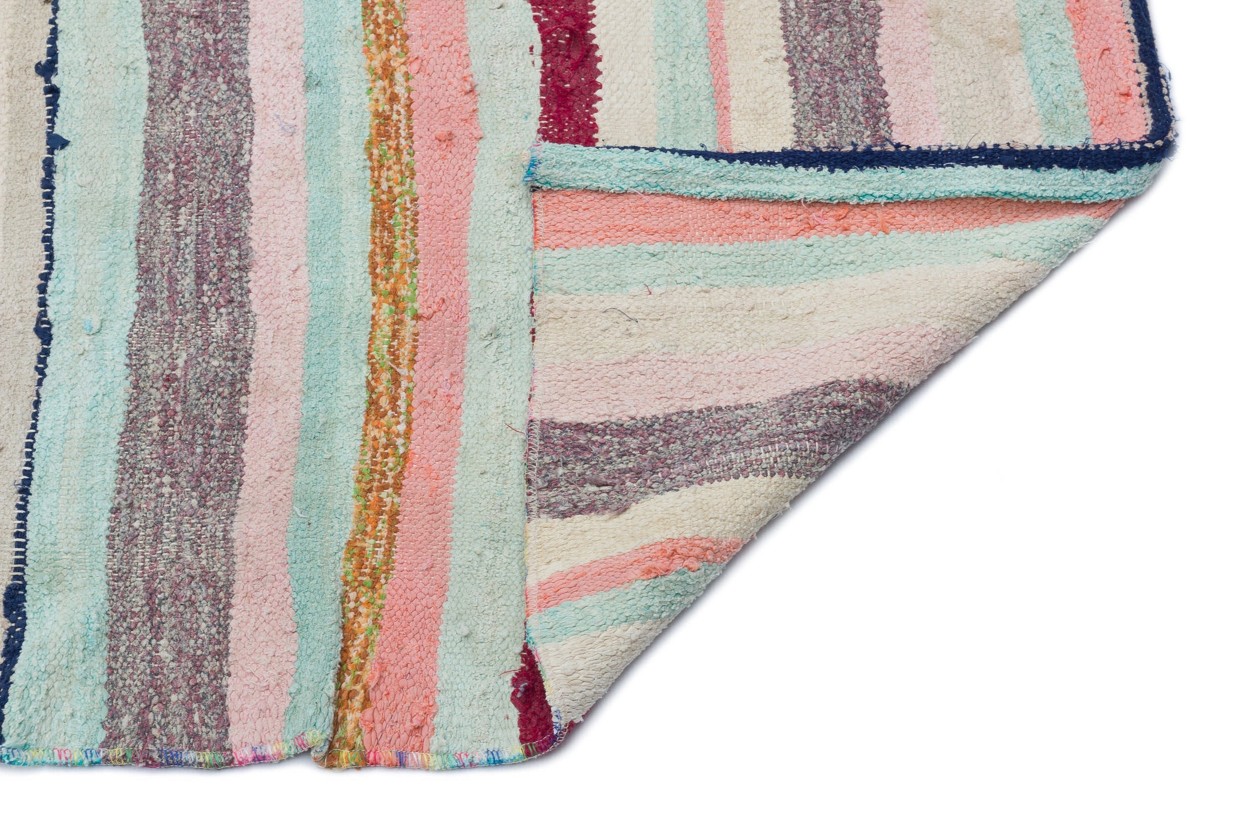 Girit Beige Striped Wool Handmade Area Rug 5'2" x 8'6"