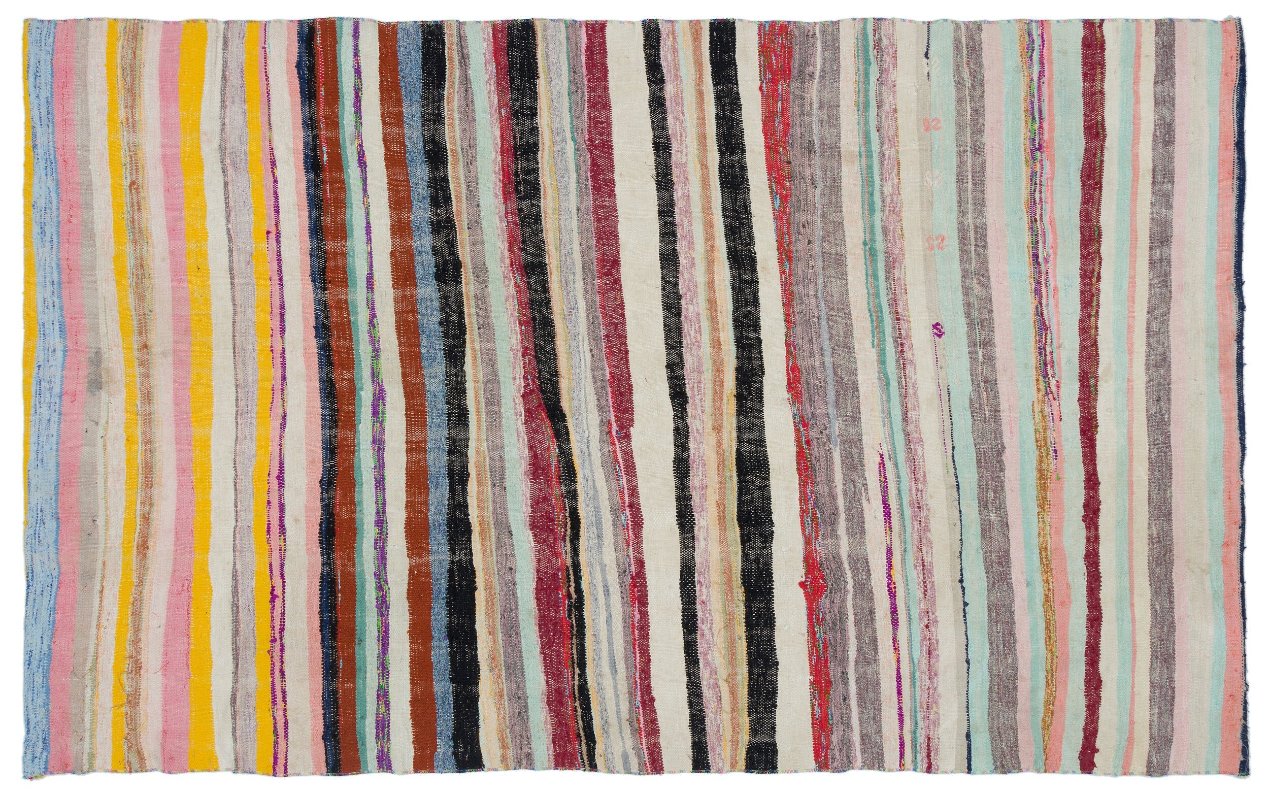 Girit Beige Striped Wool Handmade Area Rug 5'2" x 8'6"